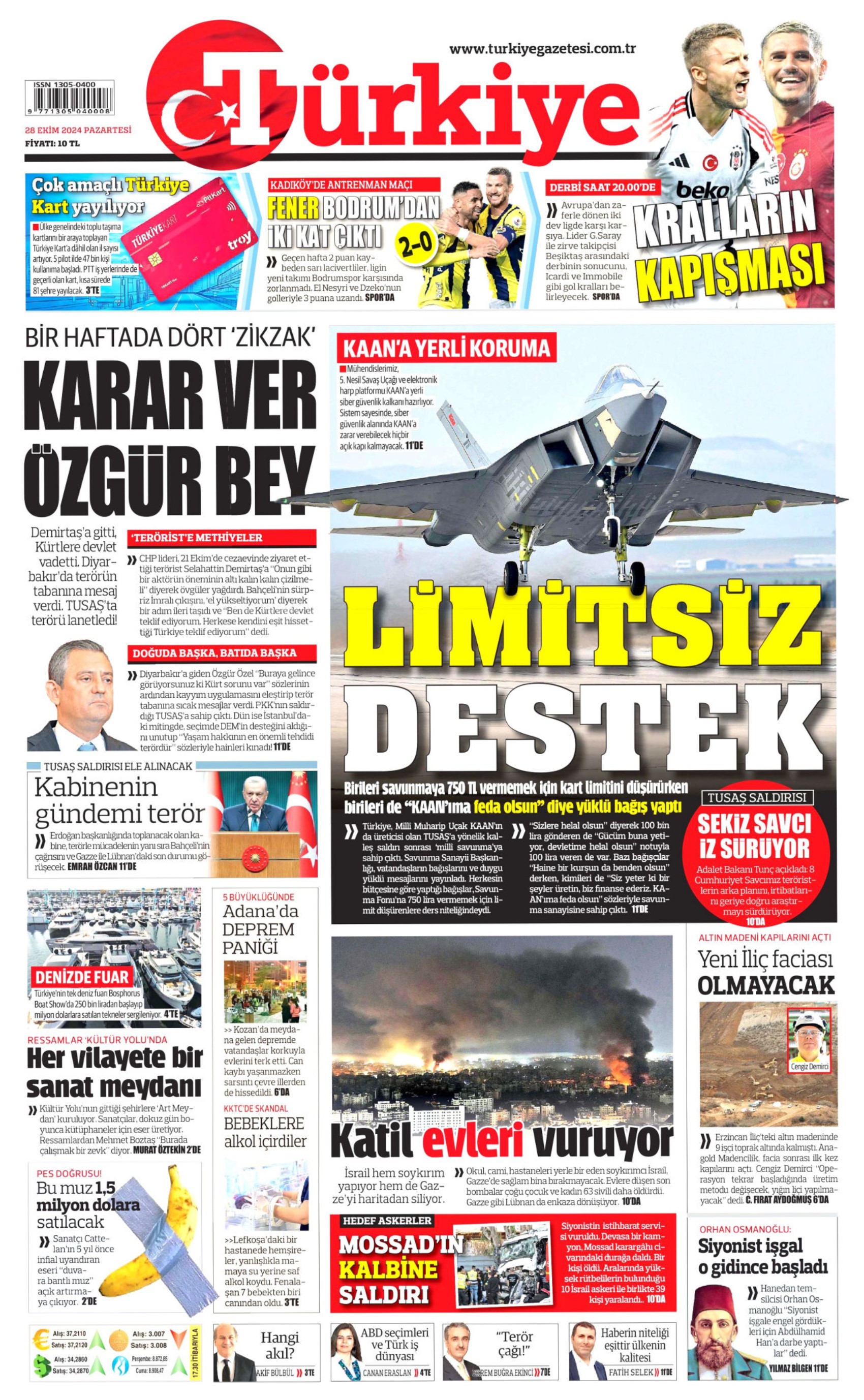 Gazetelerin birinci sayfa ve manşetleri (28 Ekim 2024)