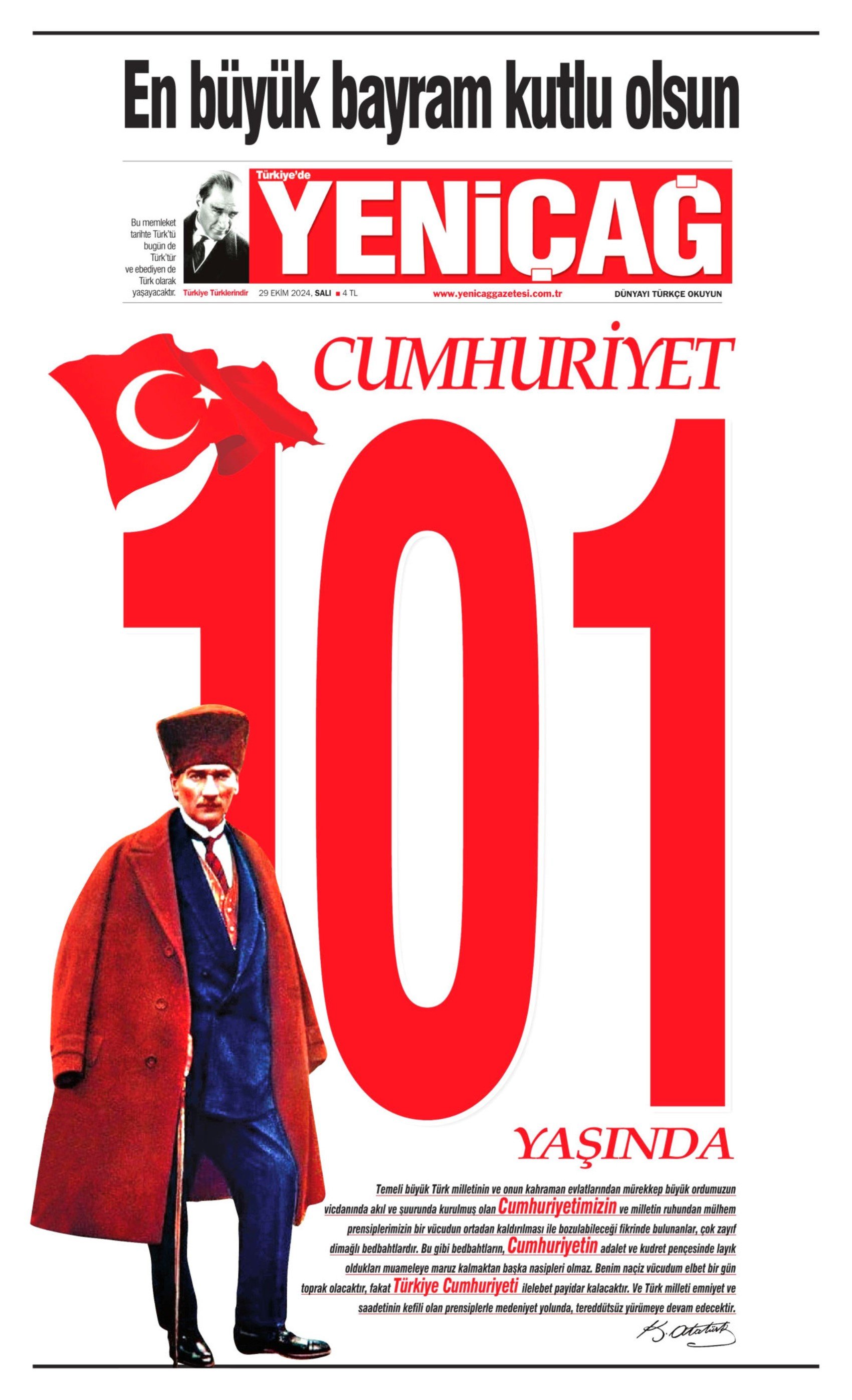 Gazetelerin Cumhuriyet Bayramı manşetleri (29 Ekim 2024)