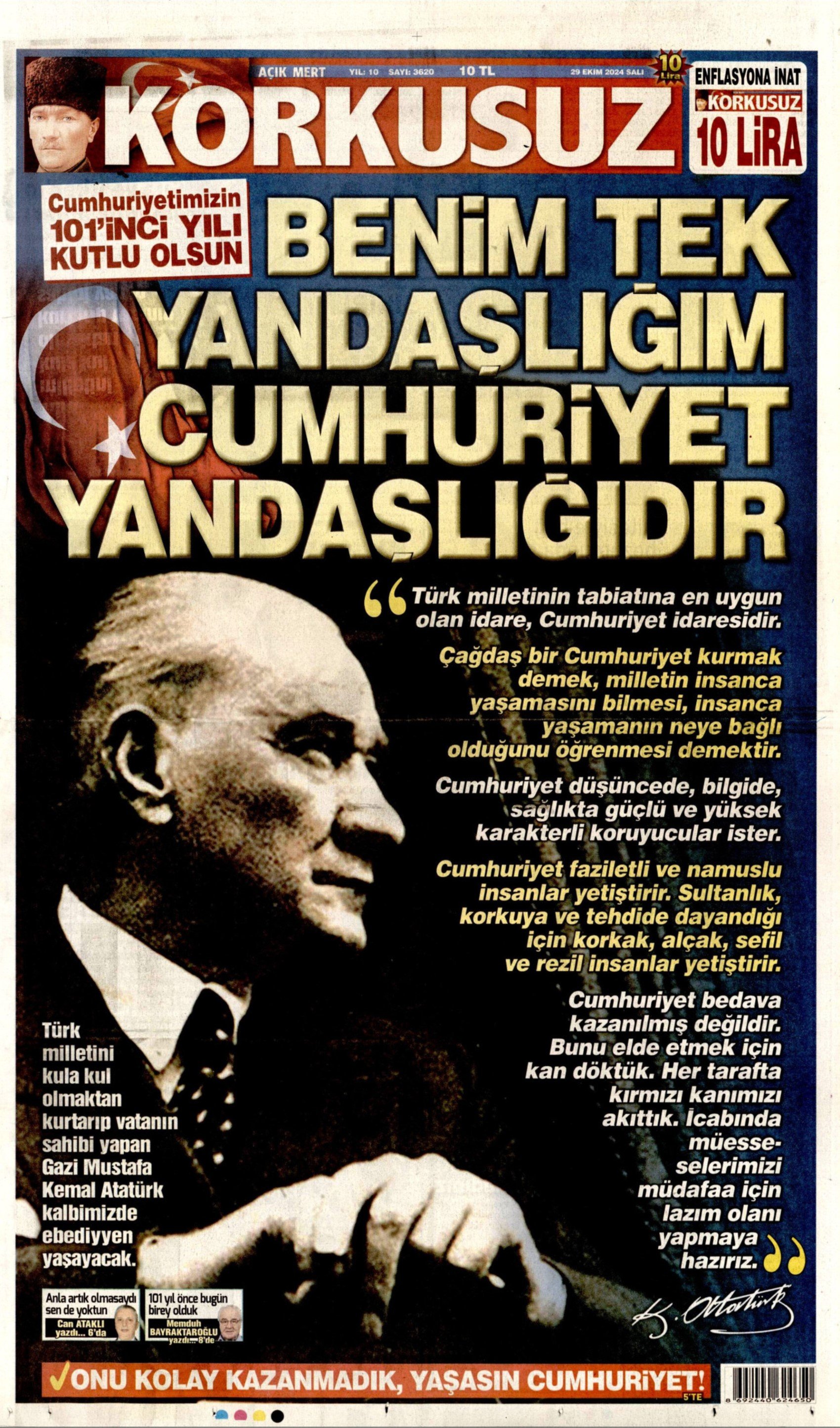 Gazetelerin Cumhuriyet Bayramı manşetleri (29 Ekim 2024)