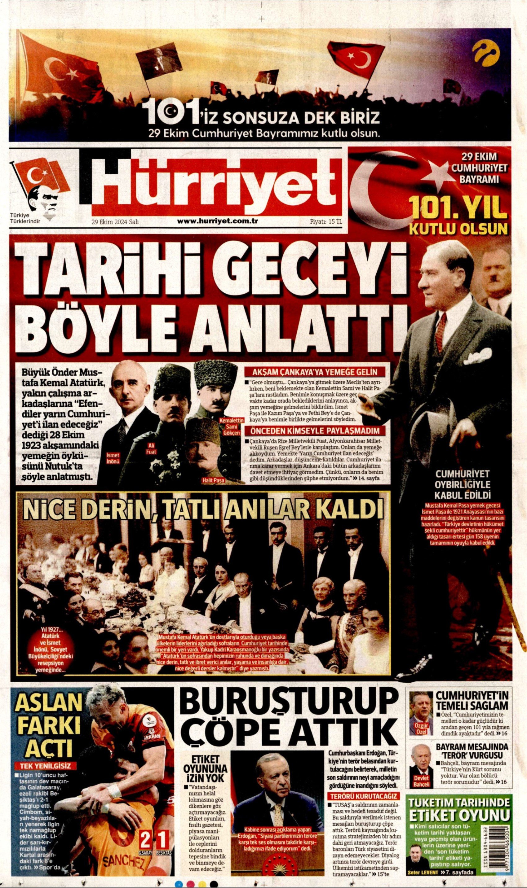 Gazetelerin Cumhuriyet Bayramı manşetleri (29 Ekim 2024)