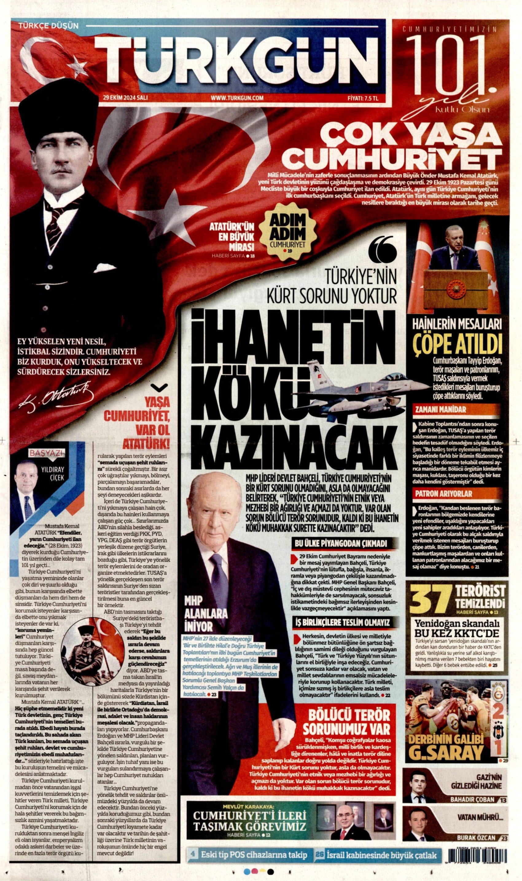 Gazetelerin Cumhuriyet Bayramı manşetleri (29 Ekim 2024)