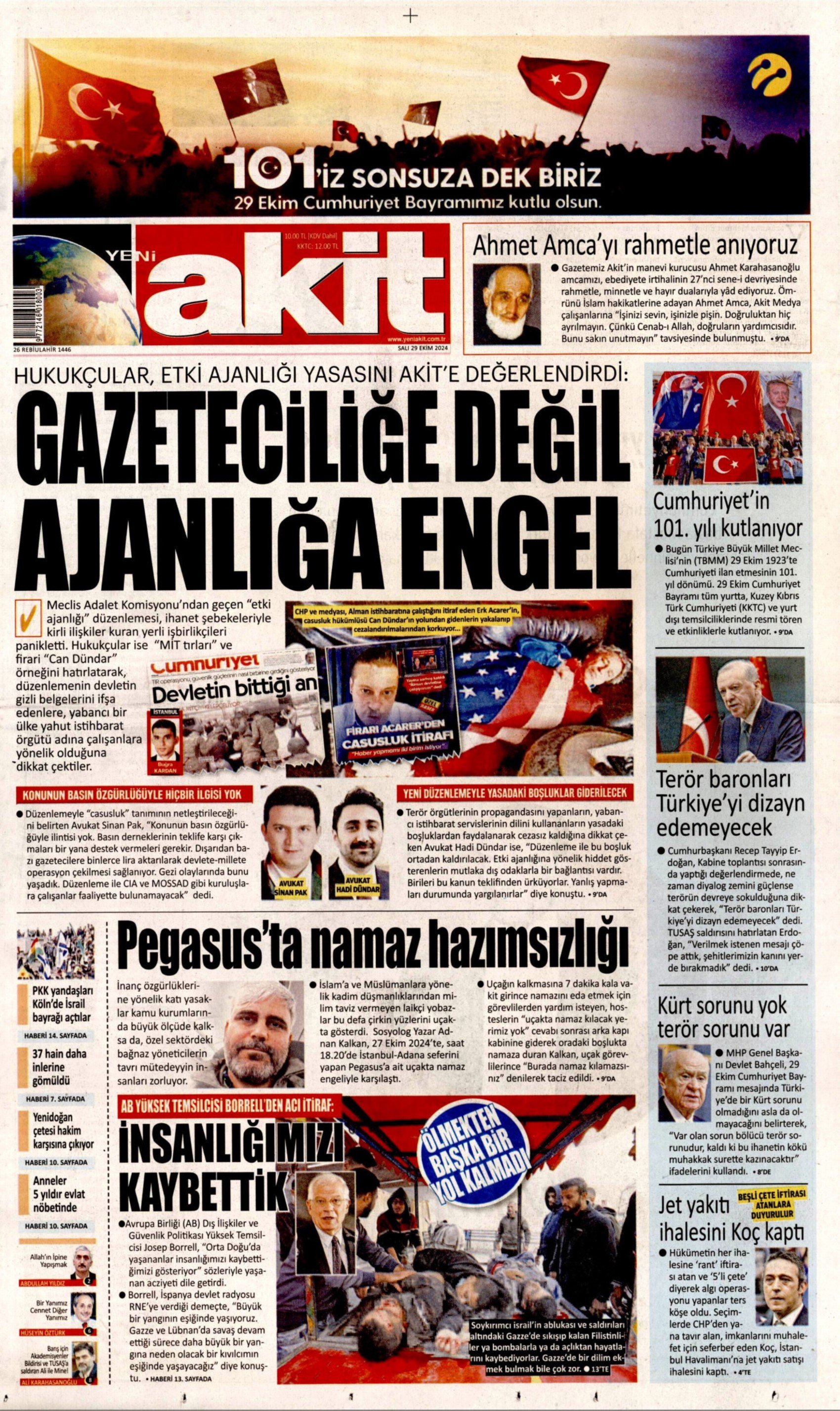 Gazetelerin Cumhuriyet Bayramı manşetleri (29 Ekim 2024)