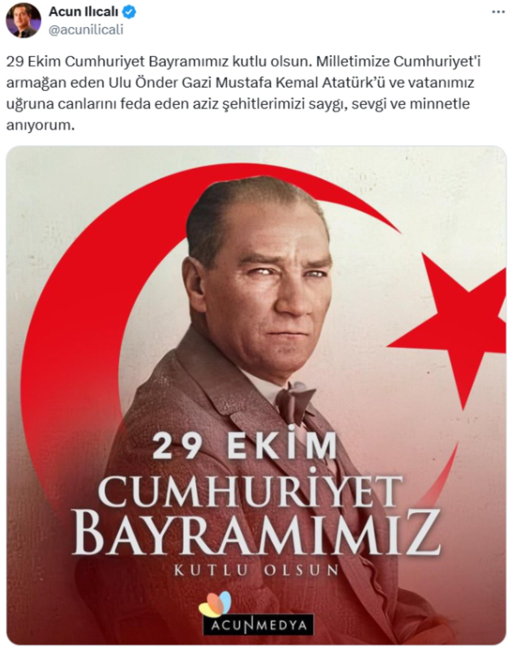 Ünlülerden 29 Ekim Cumhuriyet Bayramı paylaşımları