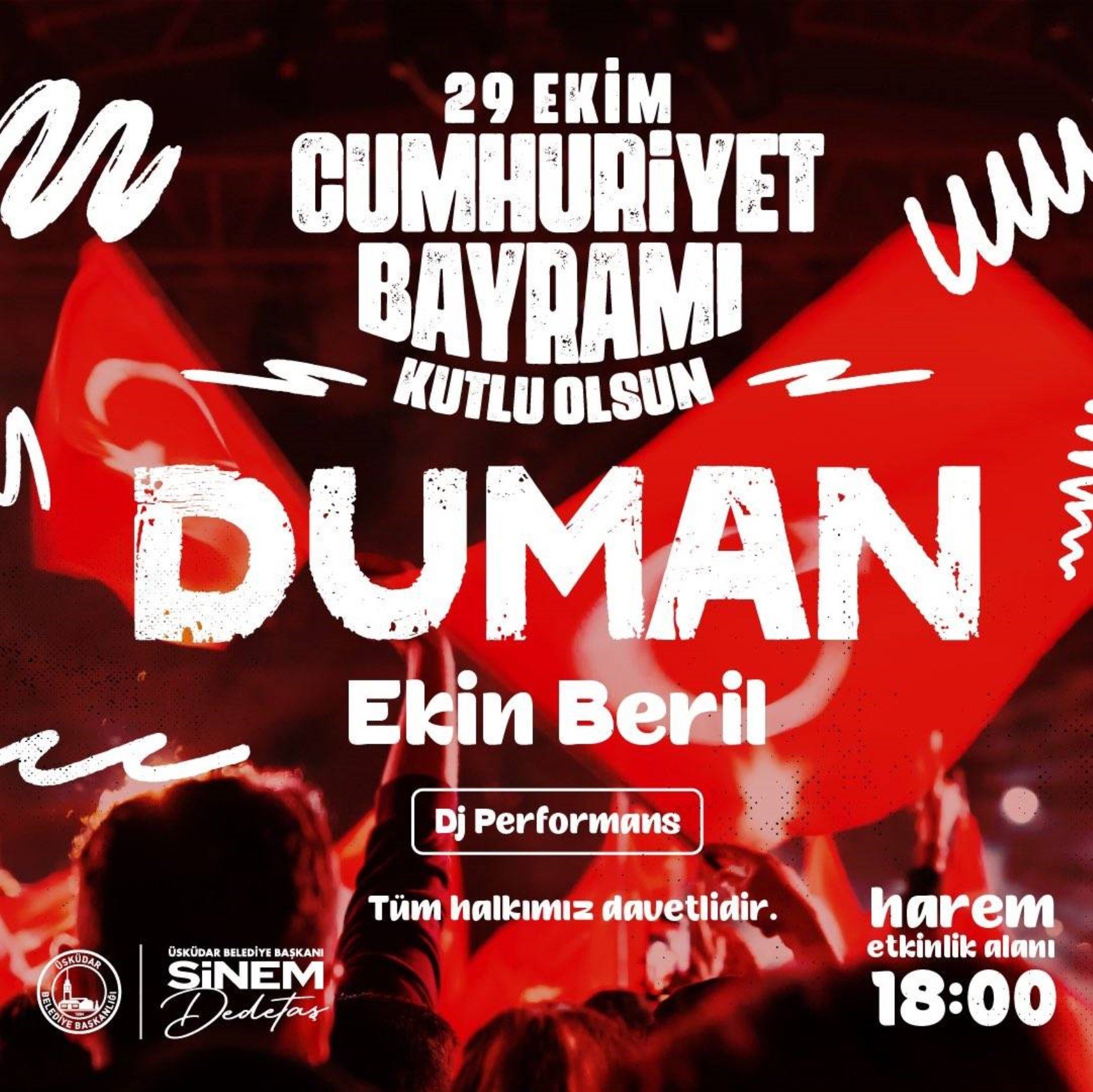 29 Ekim Cumhuriyet Bayramı Duman ve Ekin Beril konseri nerede? Cumhuriyet Bayramı Üsküdar konseri saat kaçta?