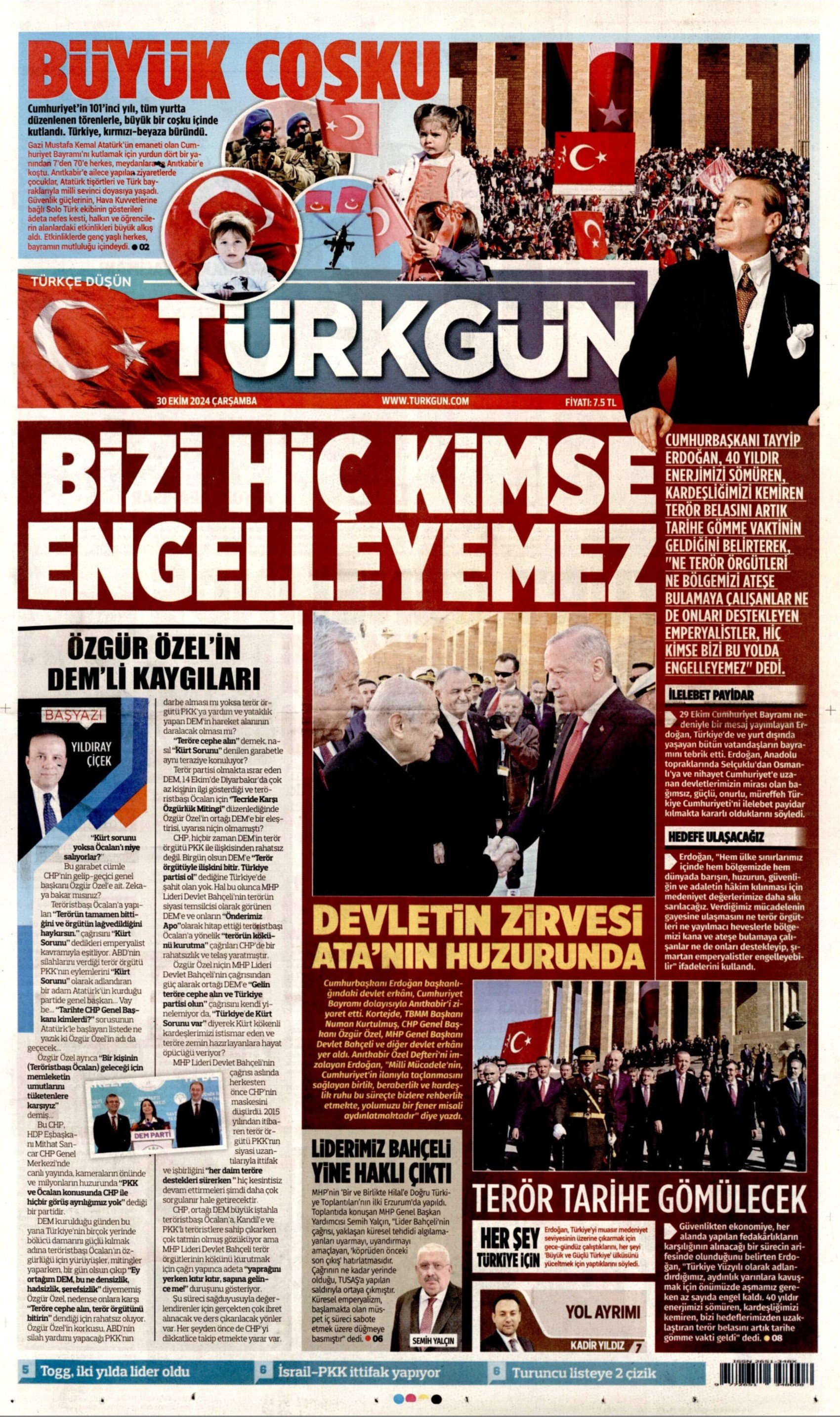 30 Ekim 2024 gazeteler hangi manşetleri attı? Cumhuriyet Bayramı'nın ardından gazeteler neyi yazdı, neyi yazamadı?