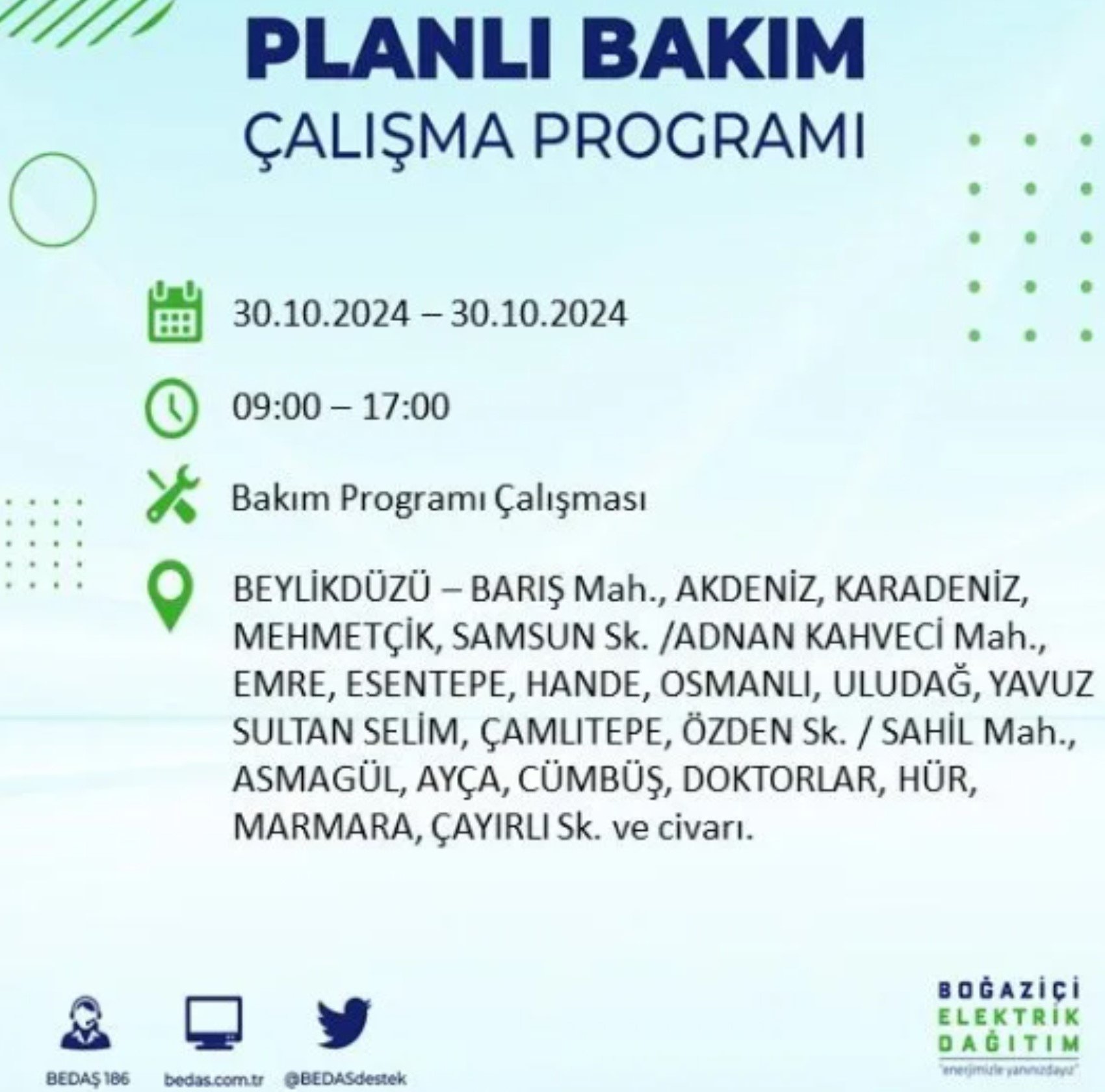 İstanbul'da elektrik kesintisi: 30  Ekim'de hangi mahalleler etkilenecek?