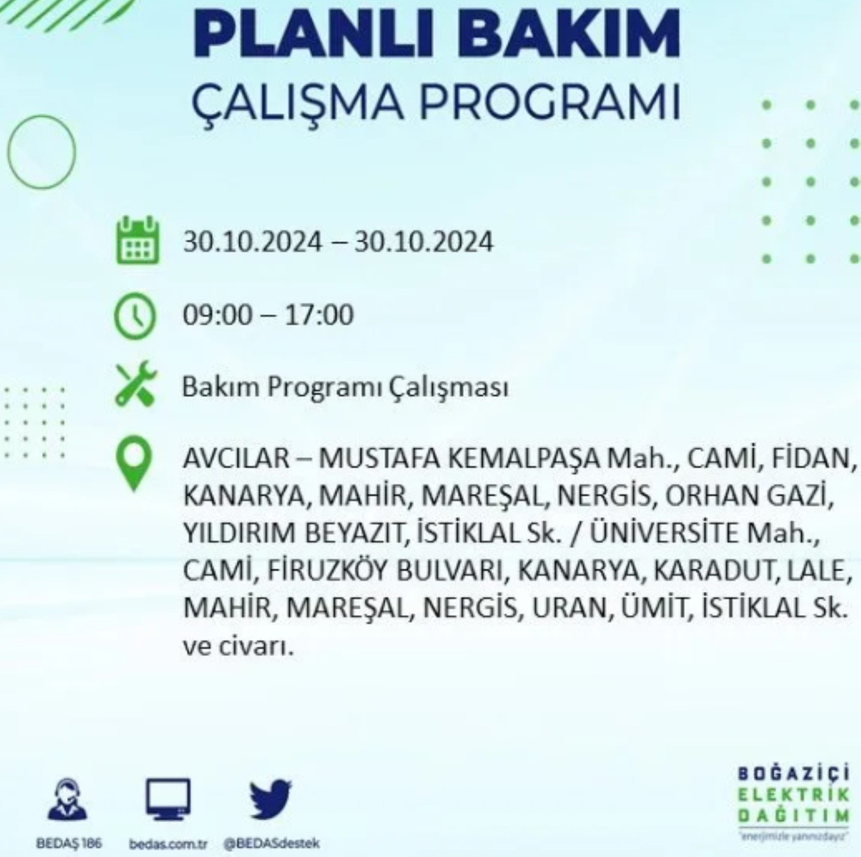 İstanbul'da elektrik kesintisi: 30  Ekim'de hangi mahalleler etkilenecek?