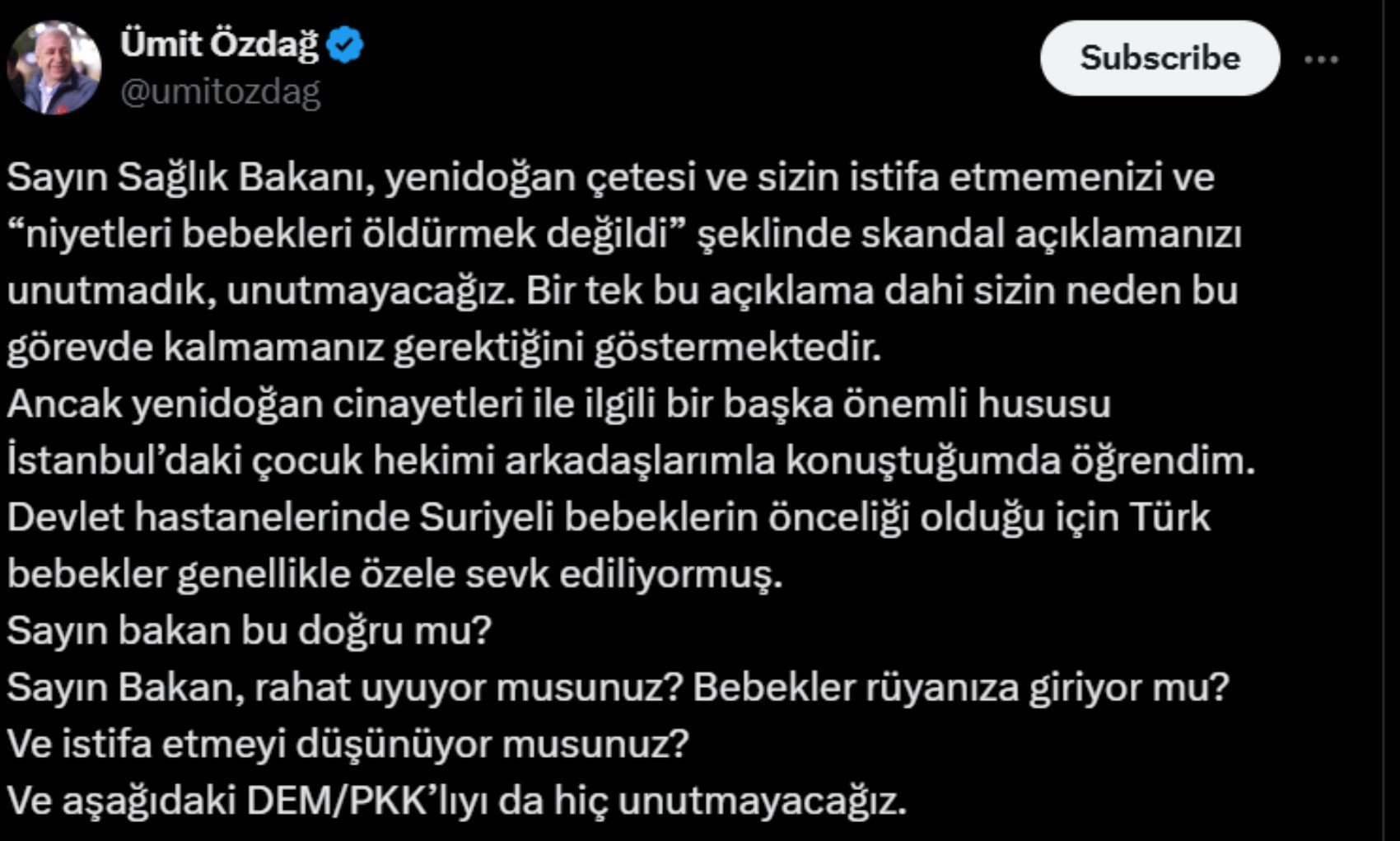 Ümit Özdağ'dan gündemi sarsan Yenidoğan iddiası: Suriyeliler öncelikli olduğu için Türk bebekler özele mi sevk edildi?