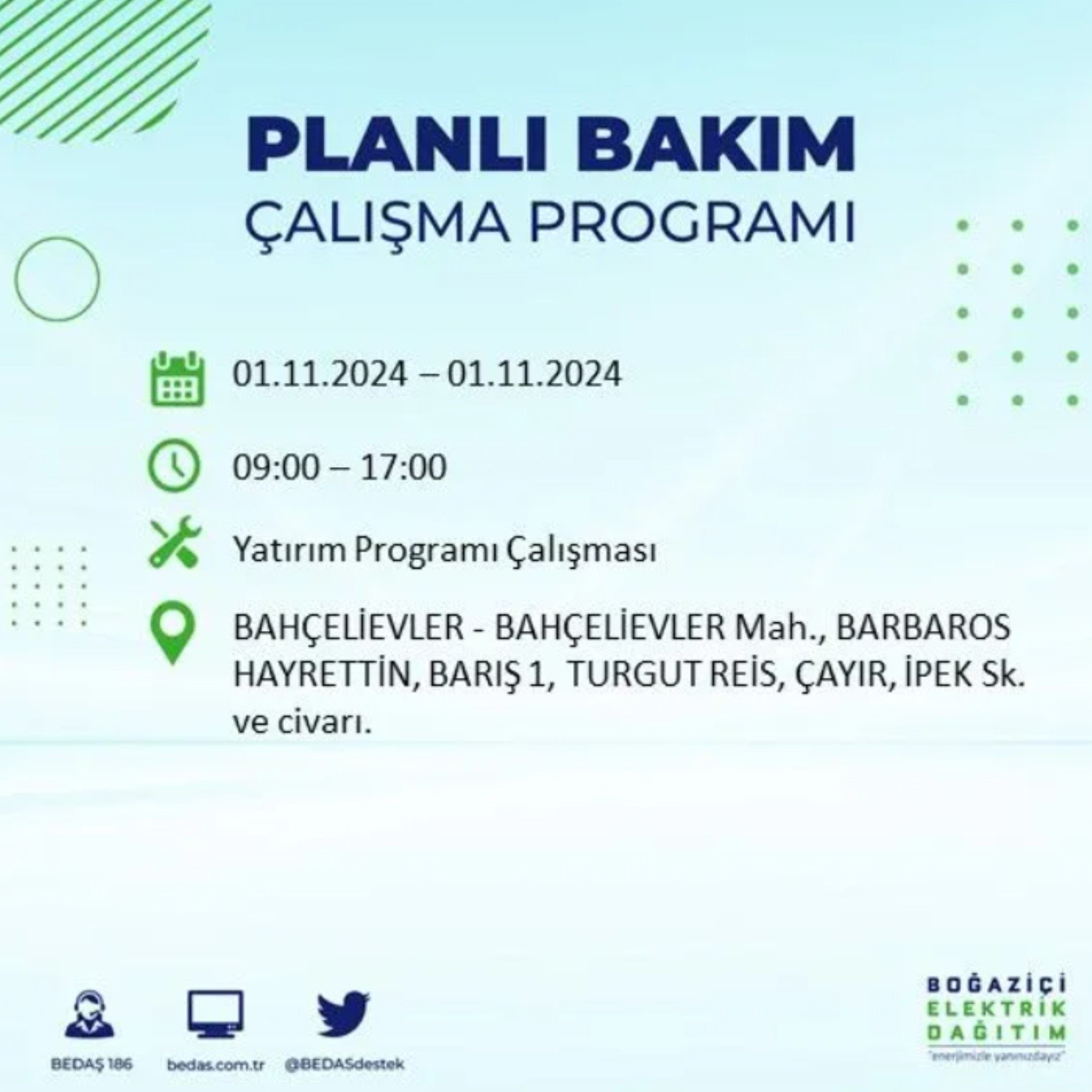 İstanbul'da elektrik kesintisi: 1 Kasım'da hangi mahalleler etkilenecek?