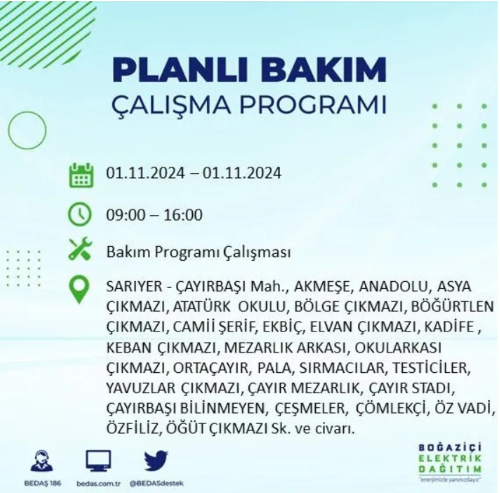 İstanbul'da elektrik kesintisi: 1 Kasım'da hangi mahalleler etkilenecek?