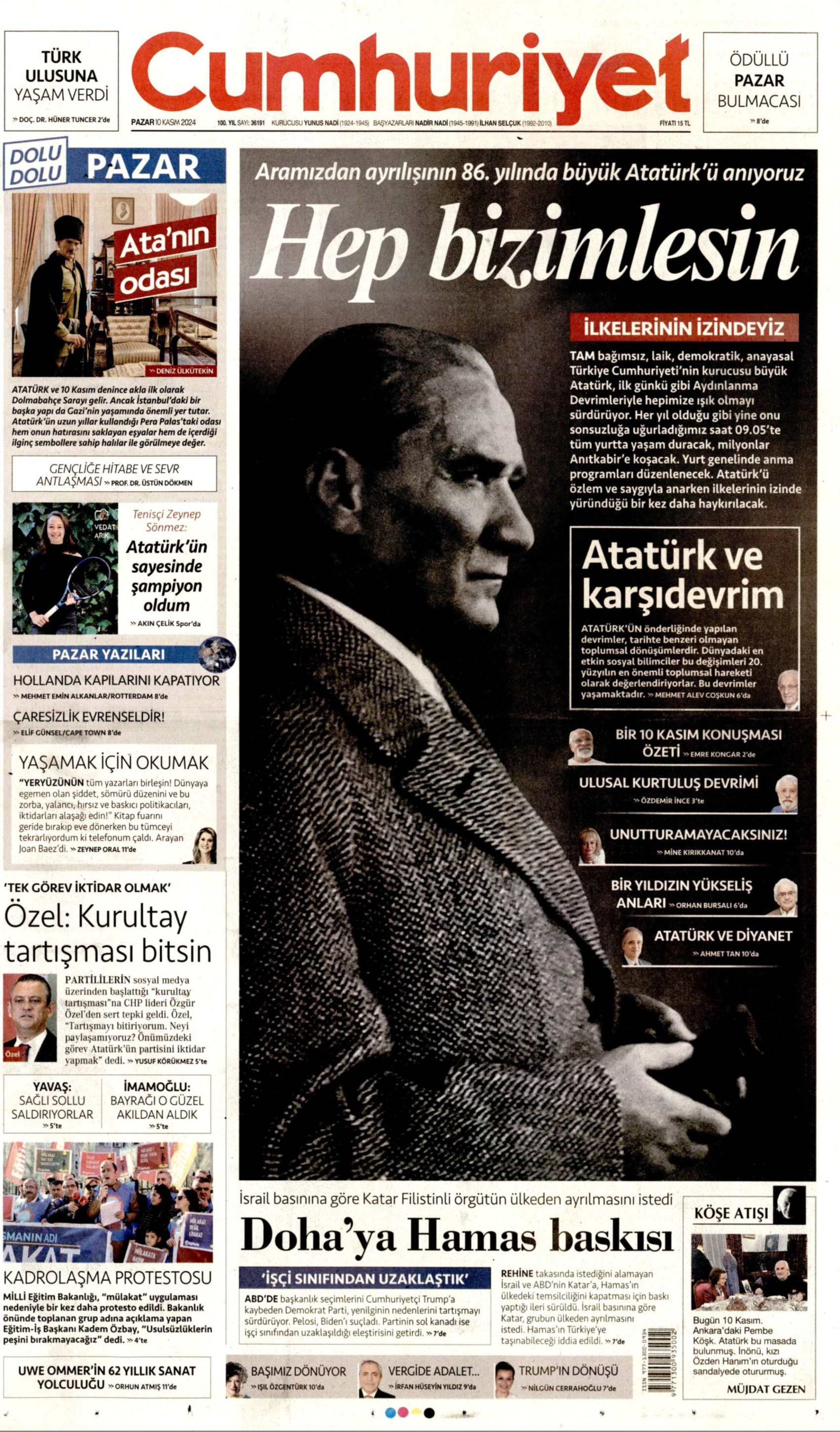 Gazeteler Ulu Önder Mustafa Kemal Atatürk'ü nasıl andı? (10 Kasım 2024 gazete manşetleri)