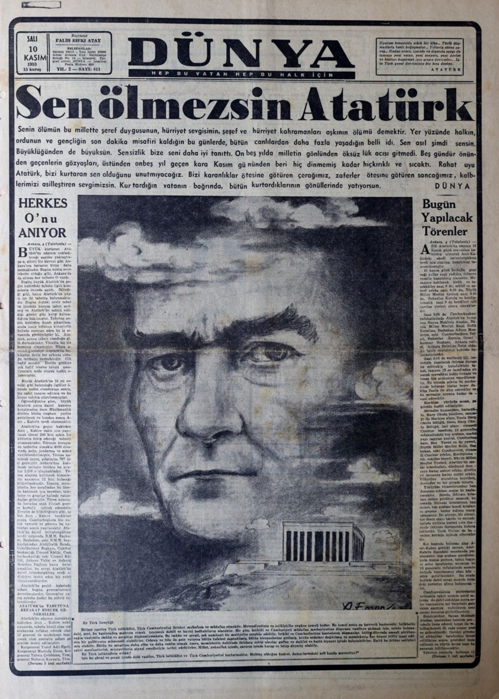 10 Kasım 1938 gazete manşetleri: Sen ölmezsin Atatürk!