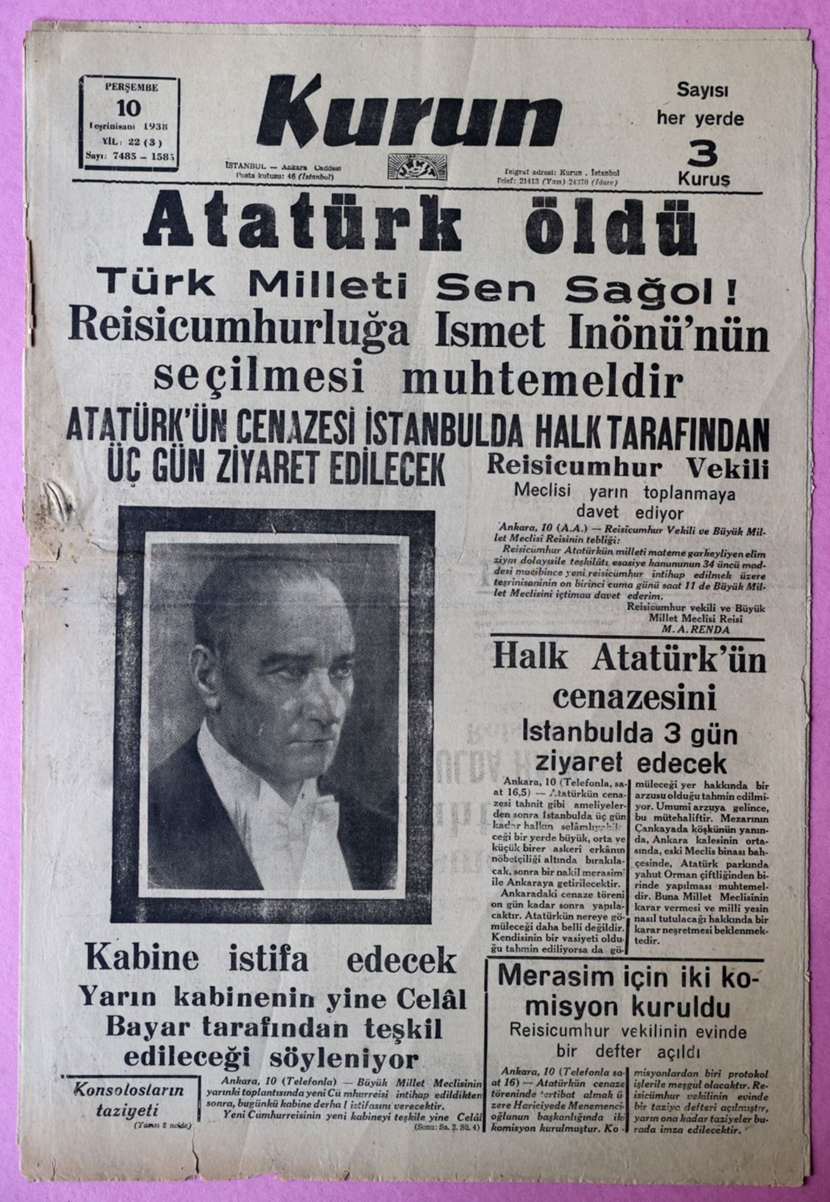 10 Kasım 1938 gazete manşetleri: Sen ölmezsin Atatürk!