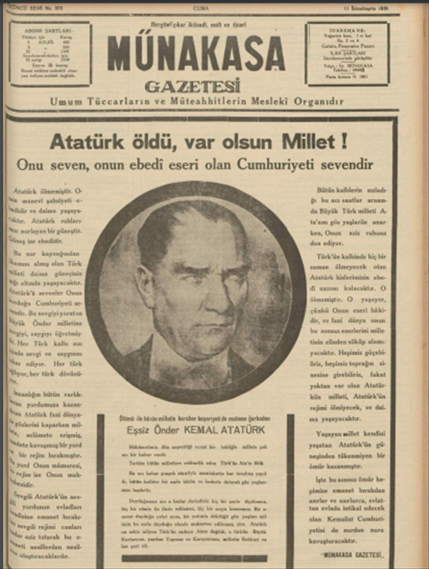 10 Kasım 1938 gazete manşetleri: Sen ölmezsin Atatürk!