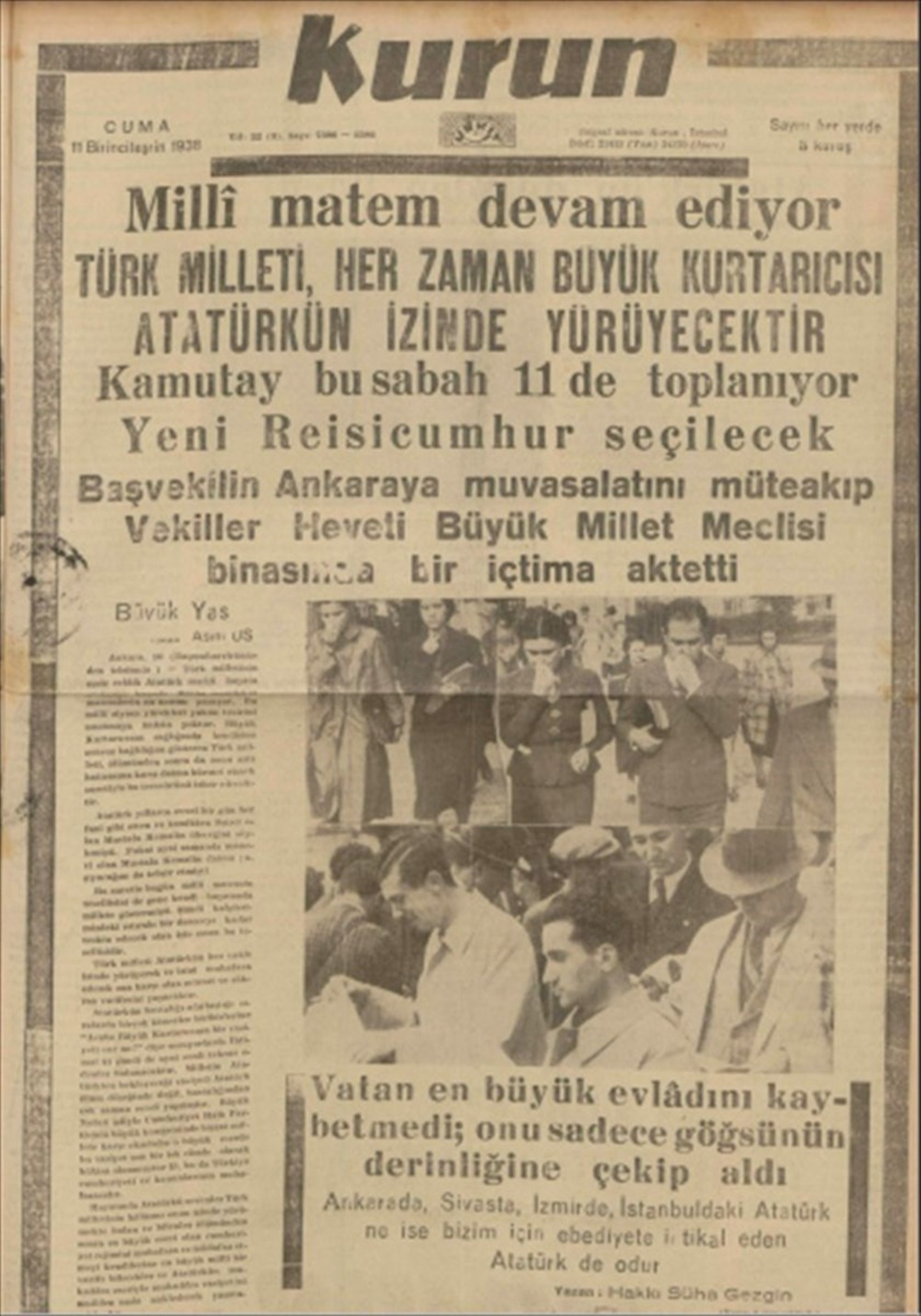 10 Kasım 1938 gazete manşetleri: Sen ölmezsin Atatürk!