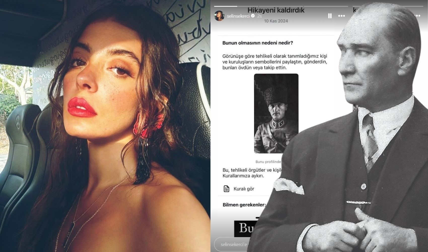 Oyuncu Selin Şekerci’nin Atatürk story’sine Instagram engeli!