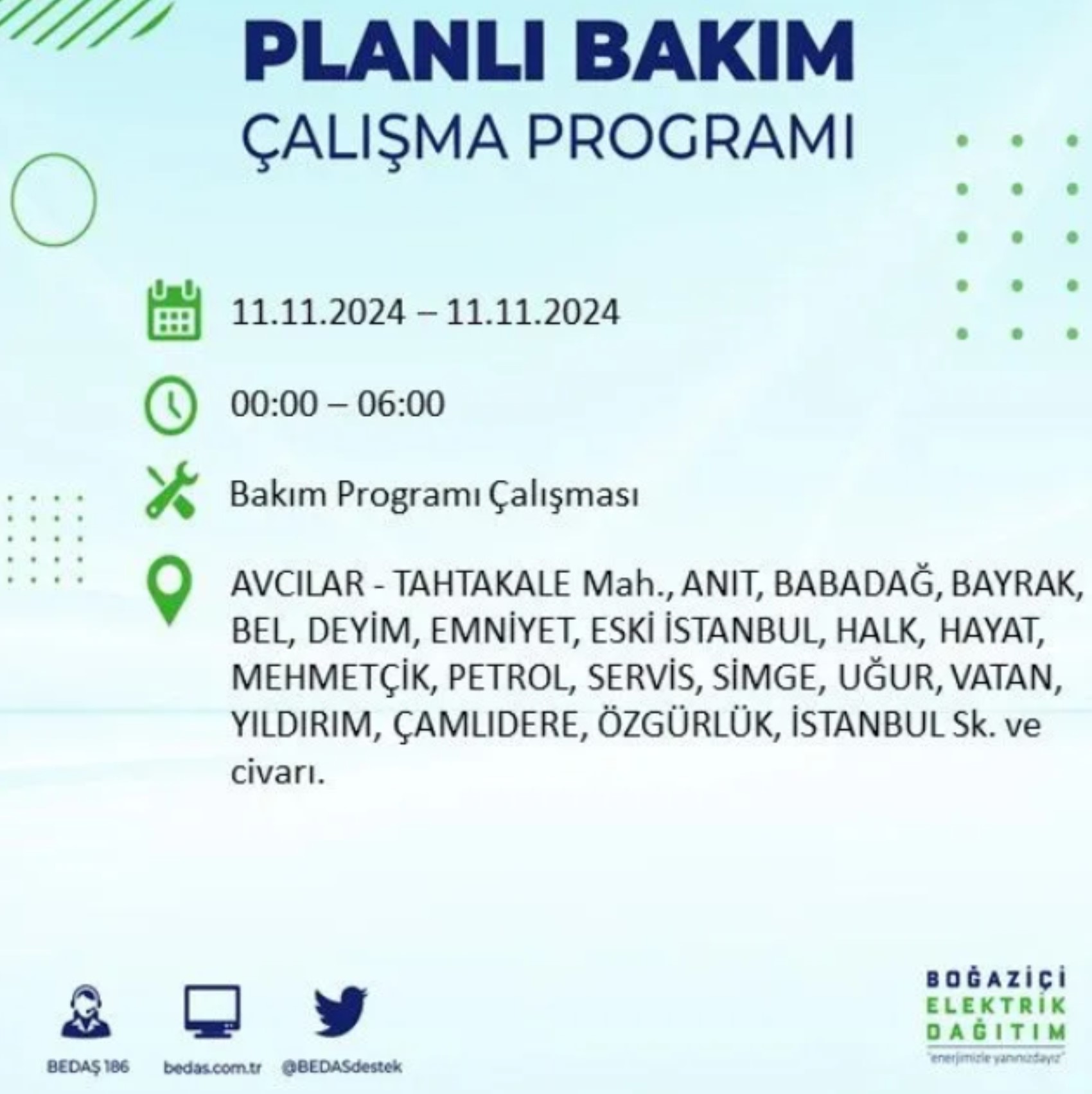 BEDAŞ açıkladı... İstanbul'da elektrik kesintisi: 11 Kasım'da hangi mahalleler etkilenecek?