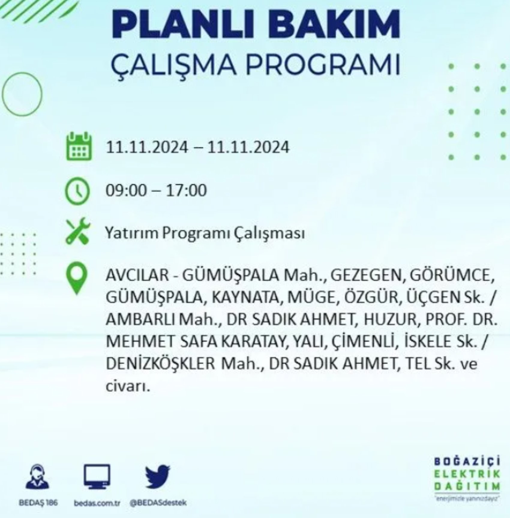 BEDAŞ açıkladı... İstanbul'da elektrik kesintisi: 11 Kasım'da hangi mahalleler etkilenecek?