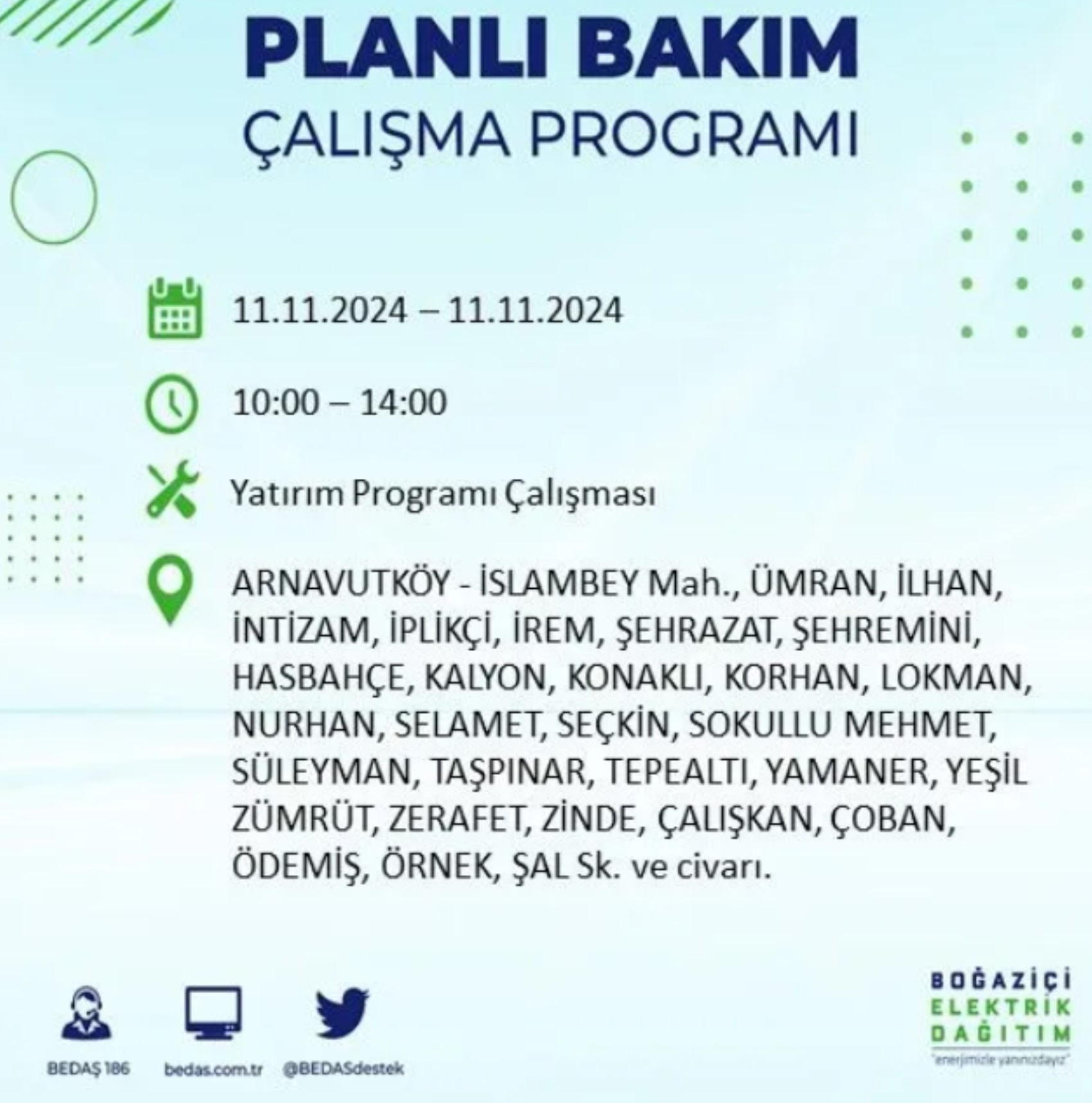 BEDAŞ açıkladı... İstanbul'da elektrik kesintisi: 11 Kasım'da hangi mahalleler etkilenecek?