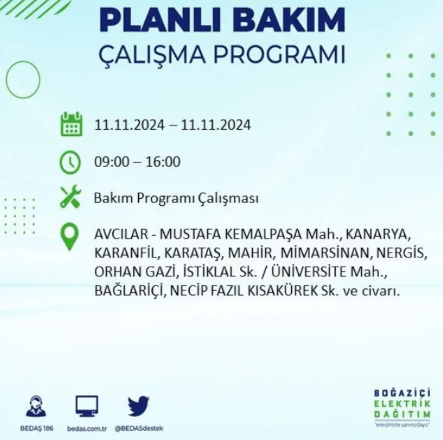 BEDAŞ açıkladı... İstanbul'da elektrik kesintisi: 11 Kasım'da hangi mahalleler etkilenecek?