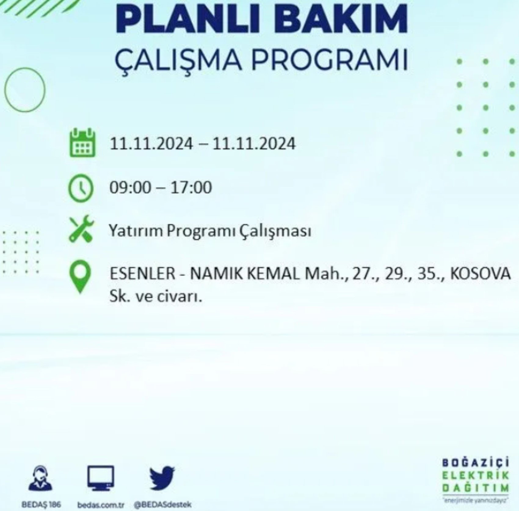 BEDAŞ açıkladı... İstanbul'da elektrik kesintisi: 11 Kasım'da hangi mahalleler etkilenecek?