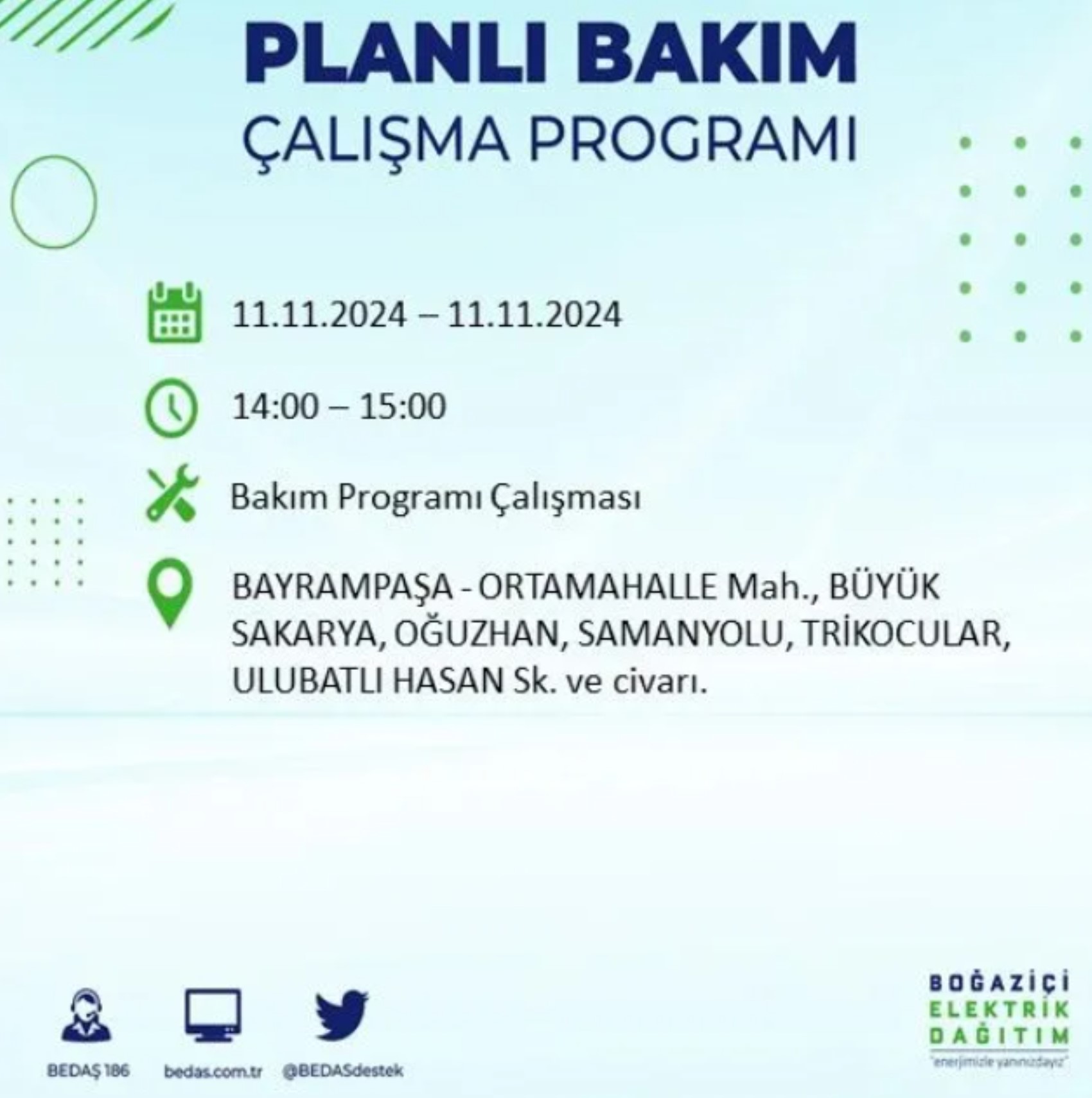 BEDAŞ açıkladı... İstanbul'da elektrik kesintisi: 11 Kasım'da hangi mahalleler etkilenecek?