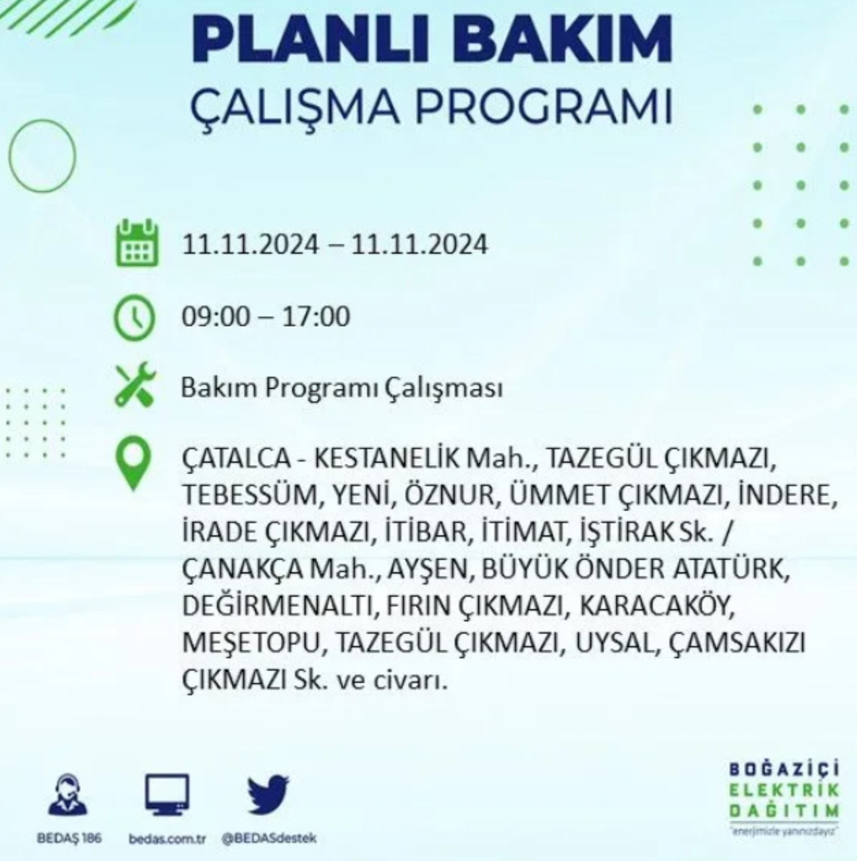 BEDAŞ açıkladı... İstanbul'da elektrik kesintisi: 11 Kasım'da hangi mahalleler etkilenecek?