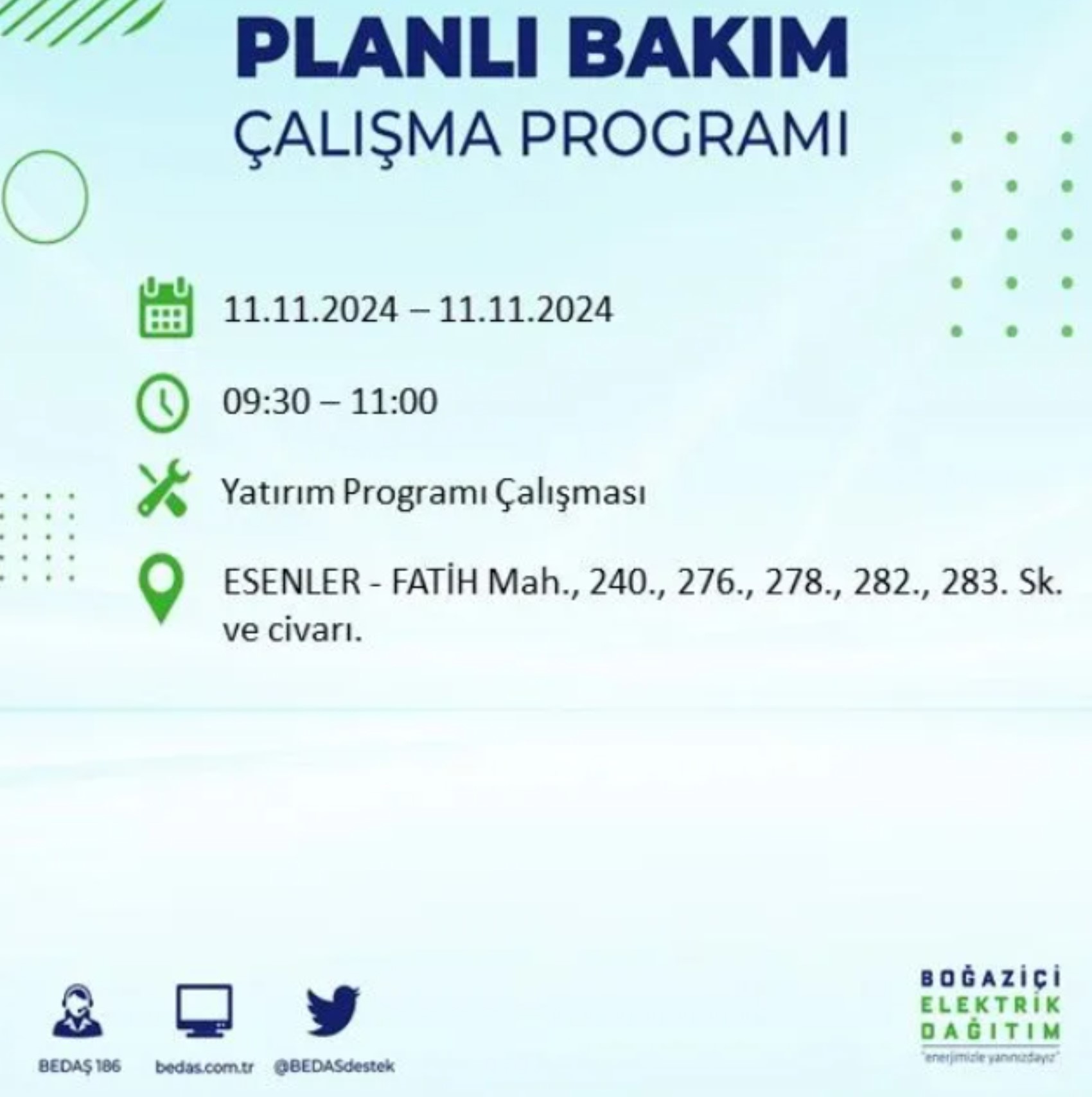 BEDAŞ açıkladı... İstanbul'da elektrik kesintisi: 11 Kasım'da hangi mahalleler etkilenecek?