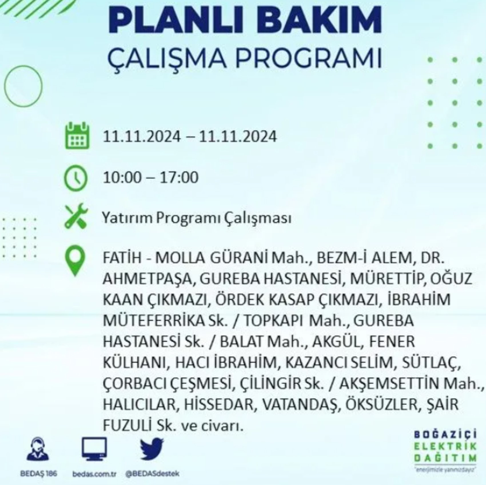 BEDAŞ açıkladı... İstanbul'da elektrik kesintisi: 11 Kasım'da hangi mahalleler etkilenecek?