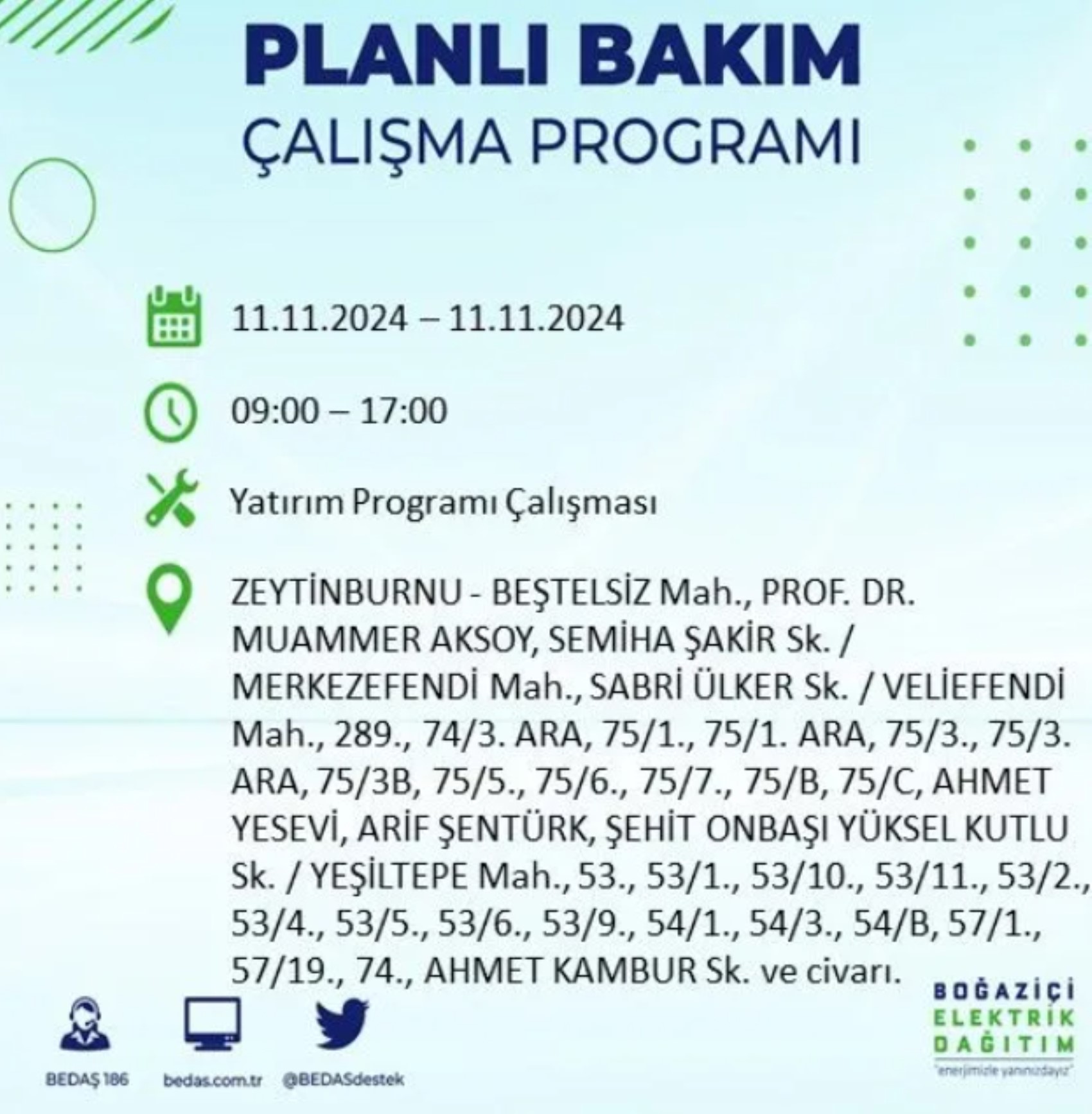 BEDAŞ açıkladı... İstanbul'da elektrik kesintisi: 11 Kasım'da hangi mahalleler etkilenecek?