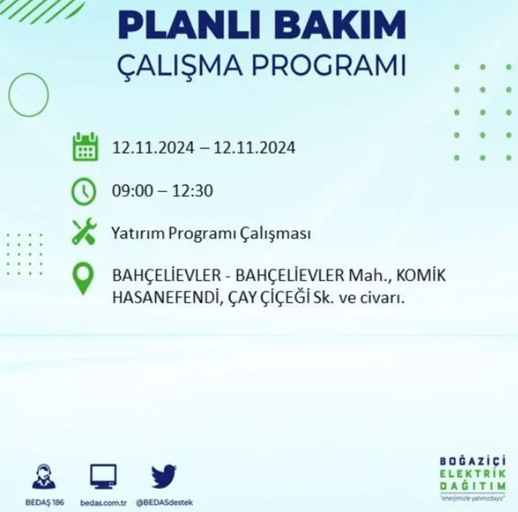 BEDAŞ paylaştı: İstanbul'da 12 Kasım Salı günü elektrik kesintisi yaşanacak ilçeler