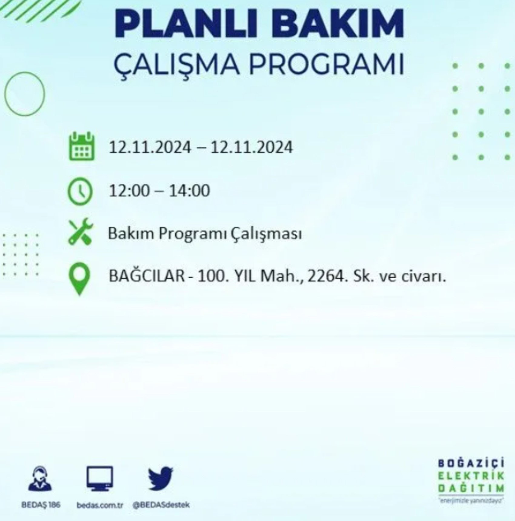 BEDAŞ paylaştı: İstanbul'da 12 Kasım Salı günü elektrik kesintisi yaşanacak ilçeler