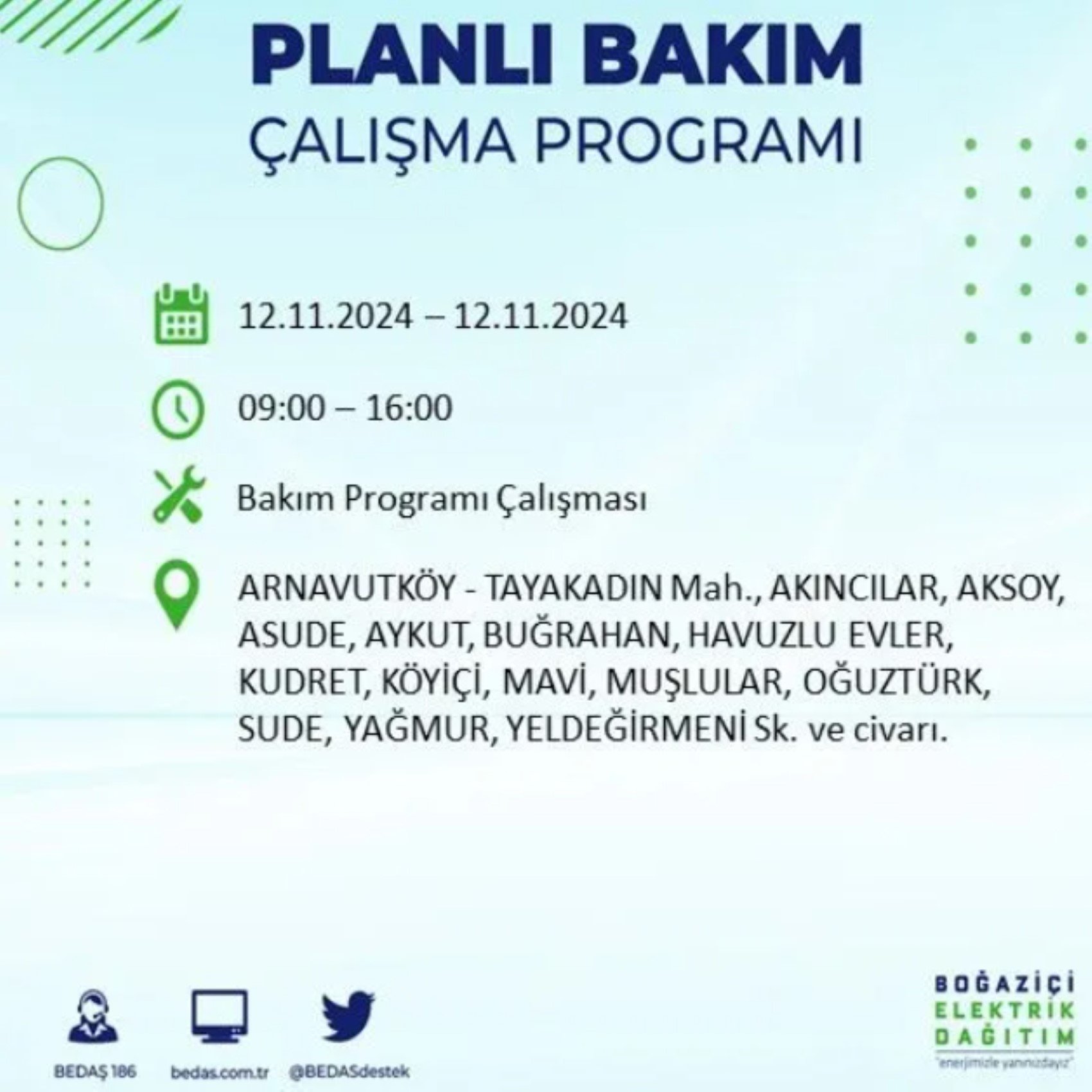 BEDAŞ paylaştı: İstanbul'da 12 Kasım Salı günü elektrik kesintisi yaşanacak ilçeler