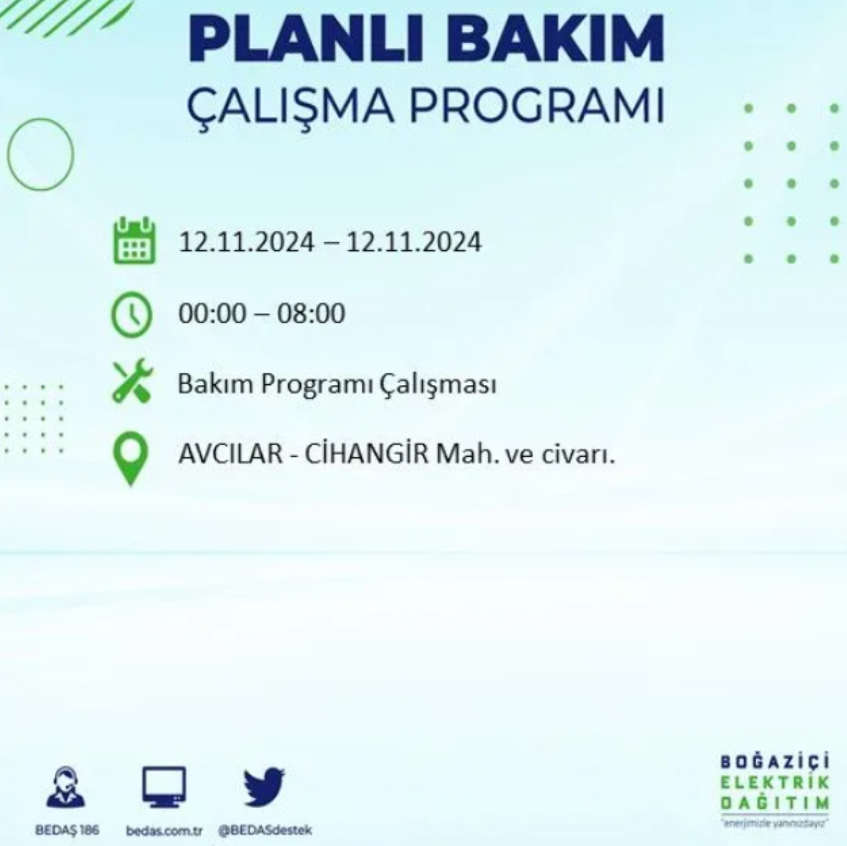 BEDAŞ paylaştı: İstanbul'da 12 Kasım Salı günü elektrik kesintisi yaşanacak ilçeler