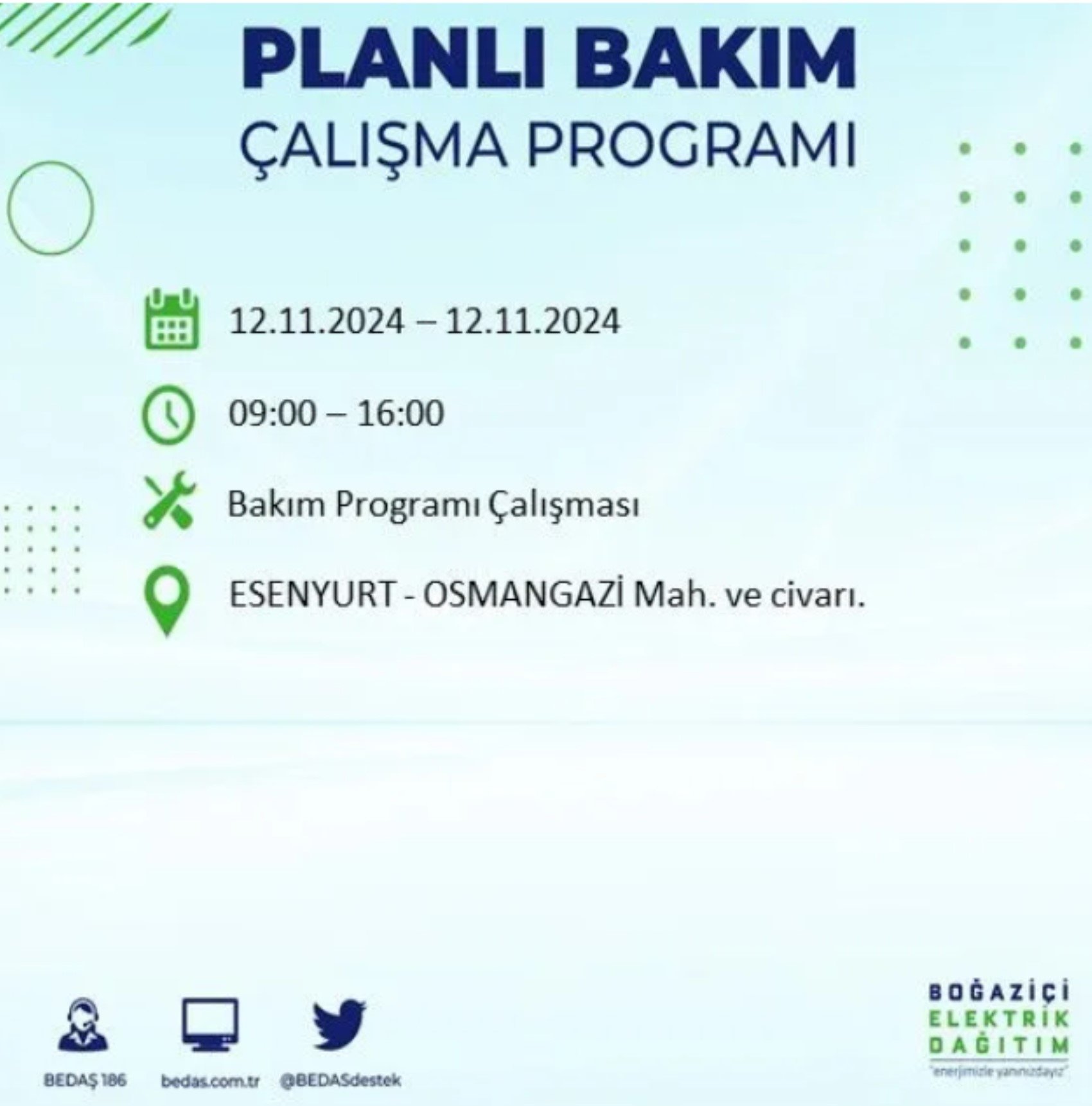 BEDAŞ paylaştı: İstanbul'da 12 Kasım Salı günü elektrik kesintisi yaşanacak ilçeler