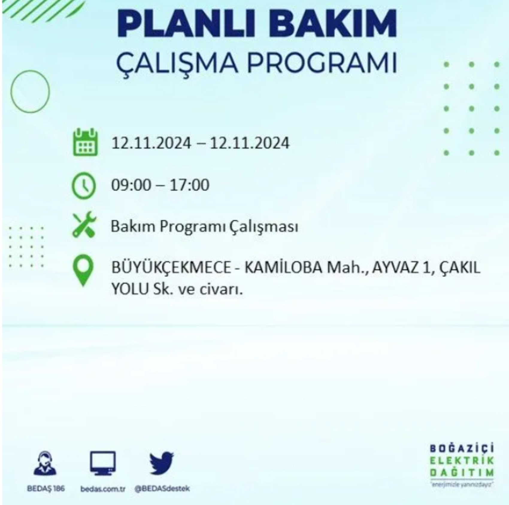 BEDAŞ paylaştı: İstanbul'da 12 Kasım Salı günü elektrik kesintisi yaşanacak ilçeler