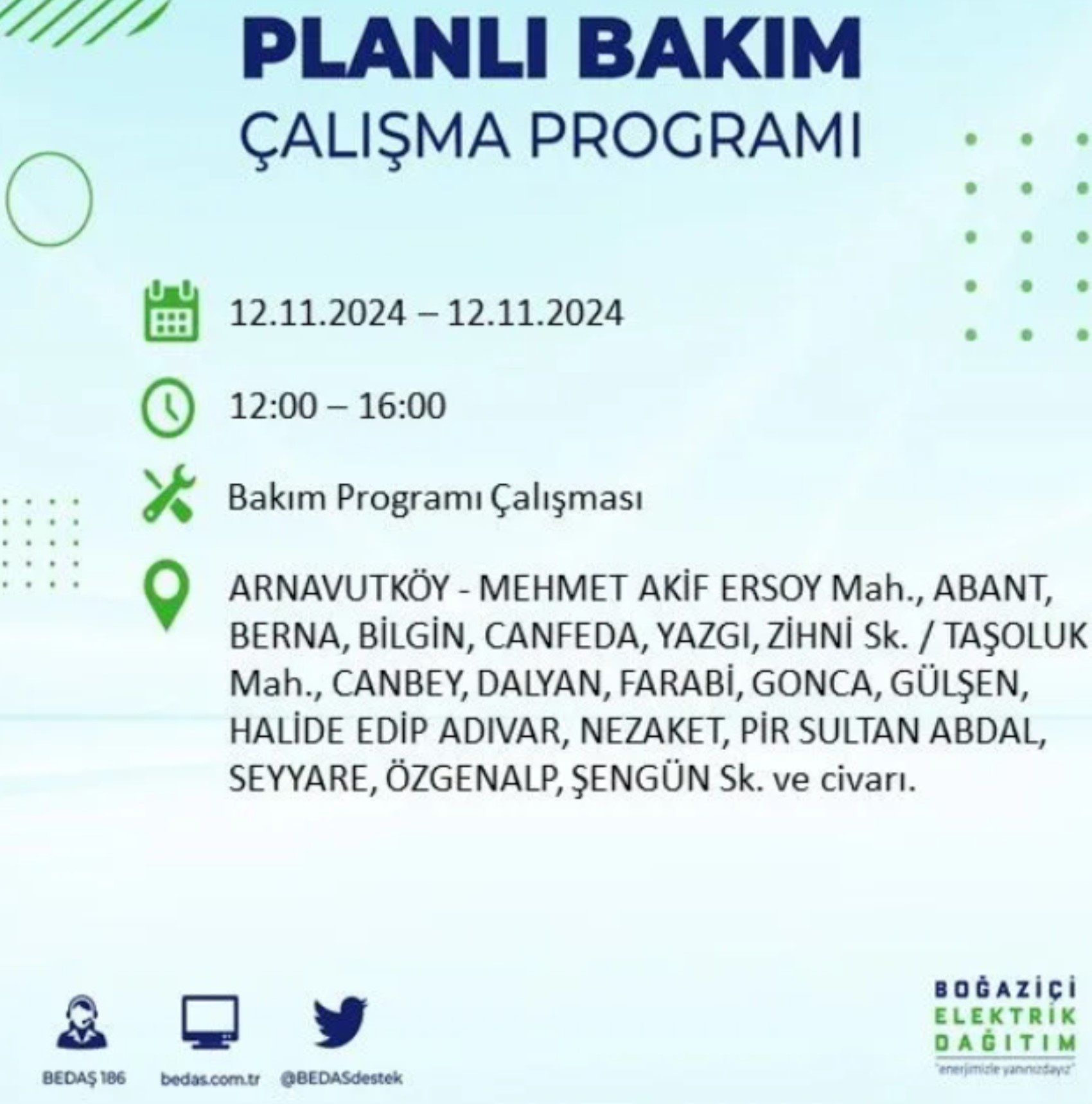 BEDAŞ paylaştı: İstanbul'da 12 Kasım Salı günü elektrik kesintisi yaşanacak ilçeler