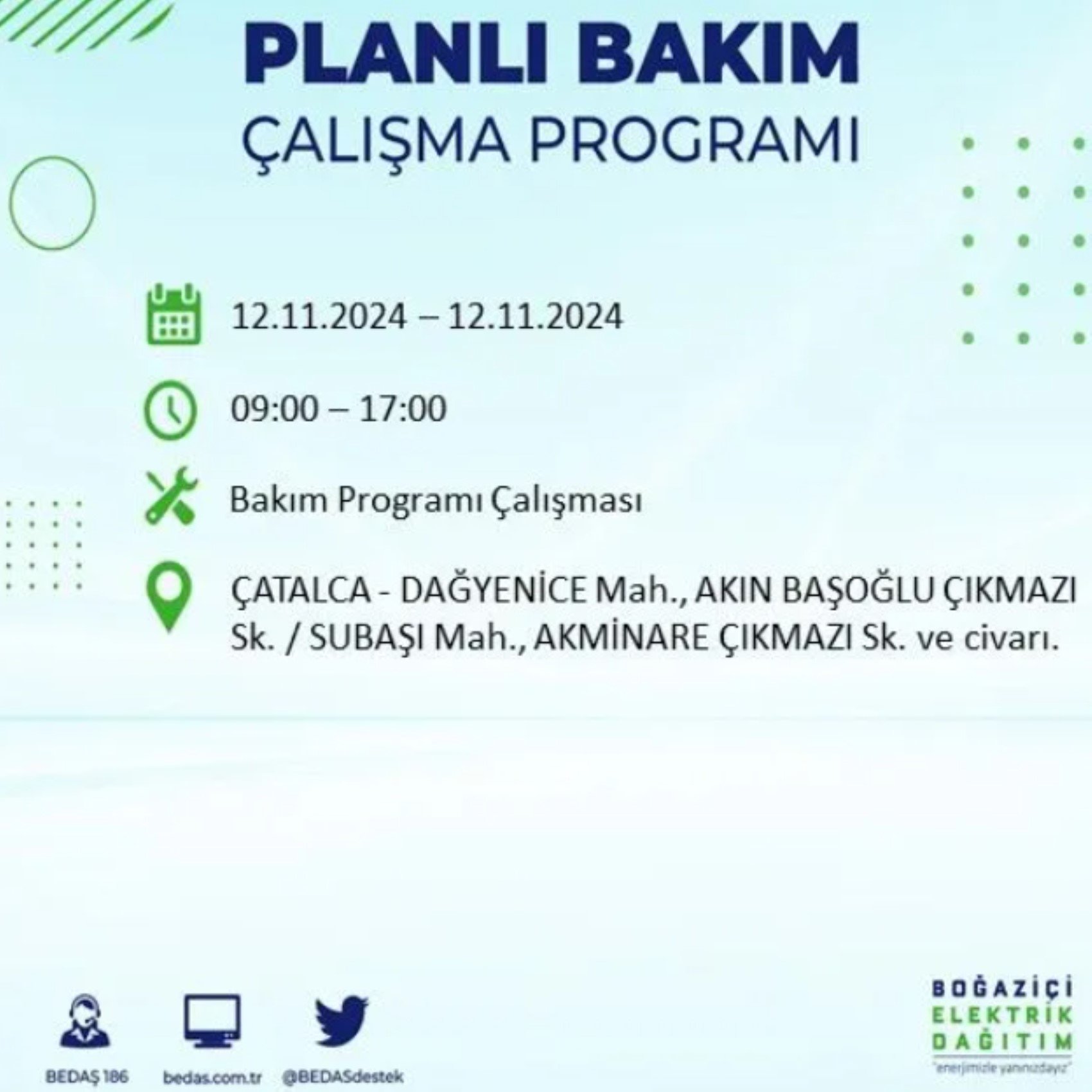 BEDAŞ paylaştı: İstanbul'da 12 Kasım Salı günü elektrik kesintisi yaşanacak ilçeler
