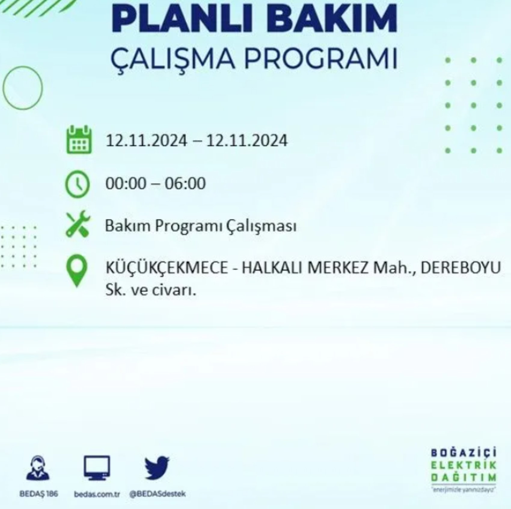 BEDAŞ paylaştı: İstanbul'da 12 Kasım Salı günü elektrik kesintisi yaşanacak ilçeler
