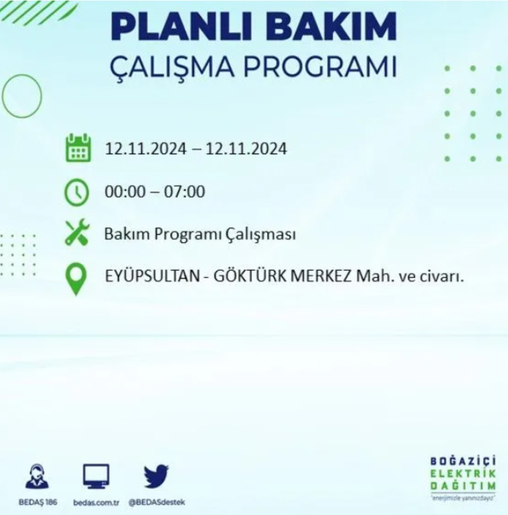BEDAŞ paylaştı: İstanbul'da 12 Kasım Salı günü elektrik kesintisi yaşanacak ilçeler