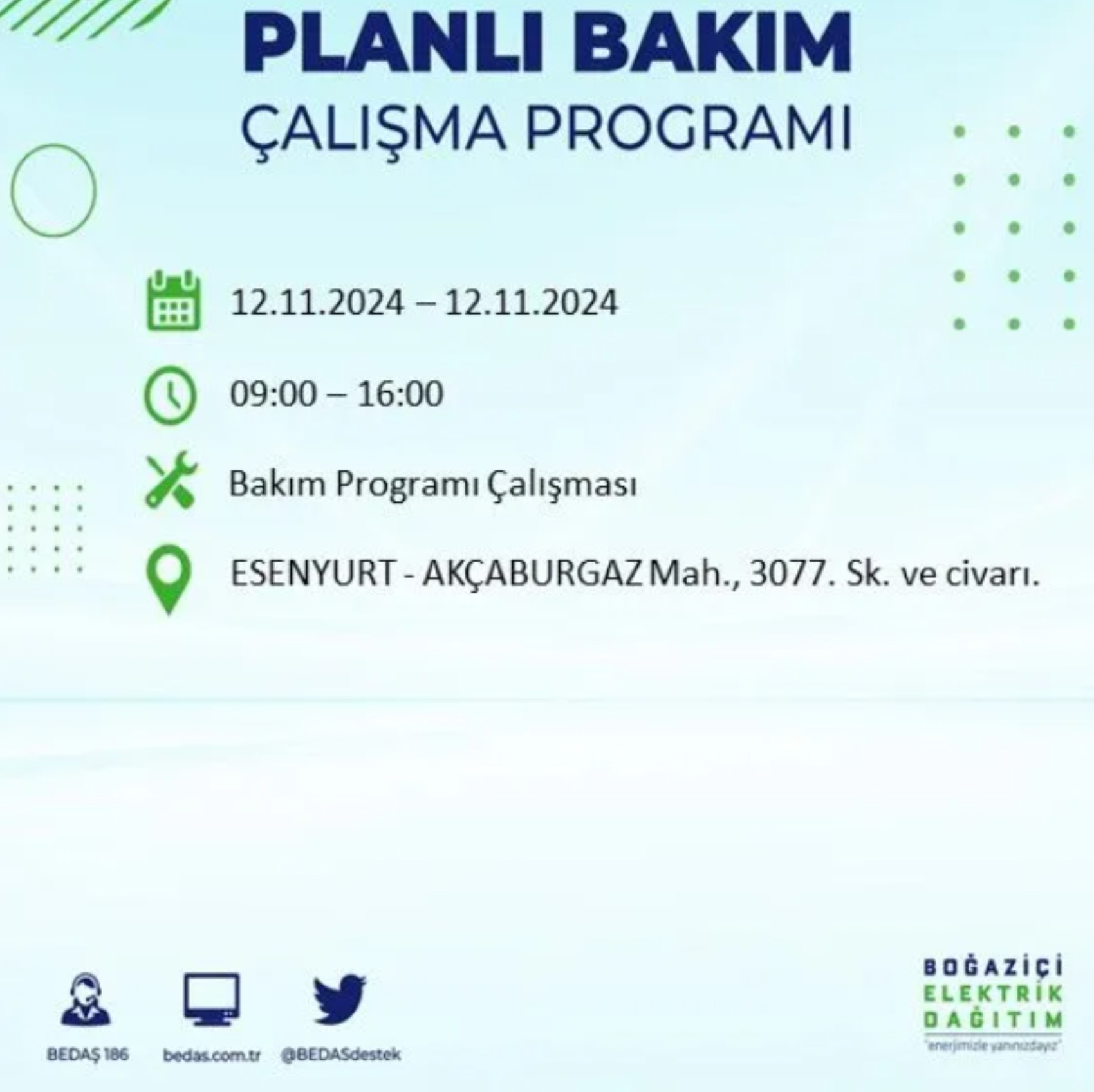 BEDAŞ paylaştı: İstanbul'da 12 Kasım Salı günü elektrik kesintisi yaşanacak ilçeler