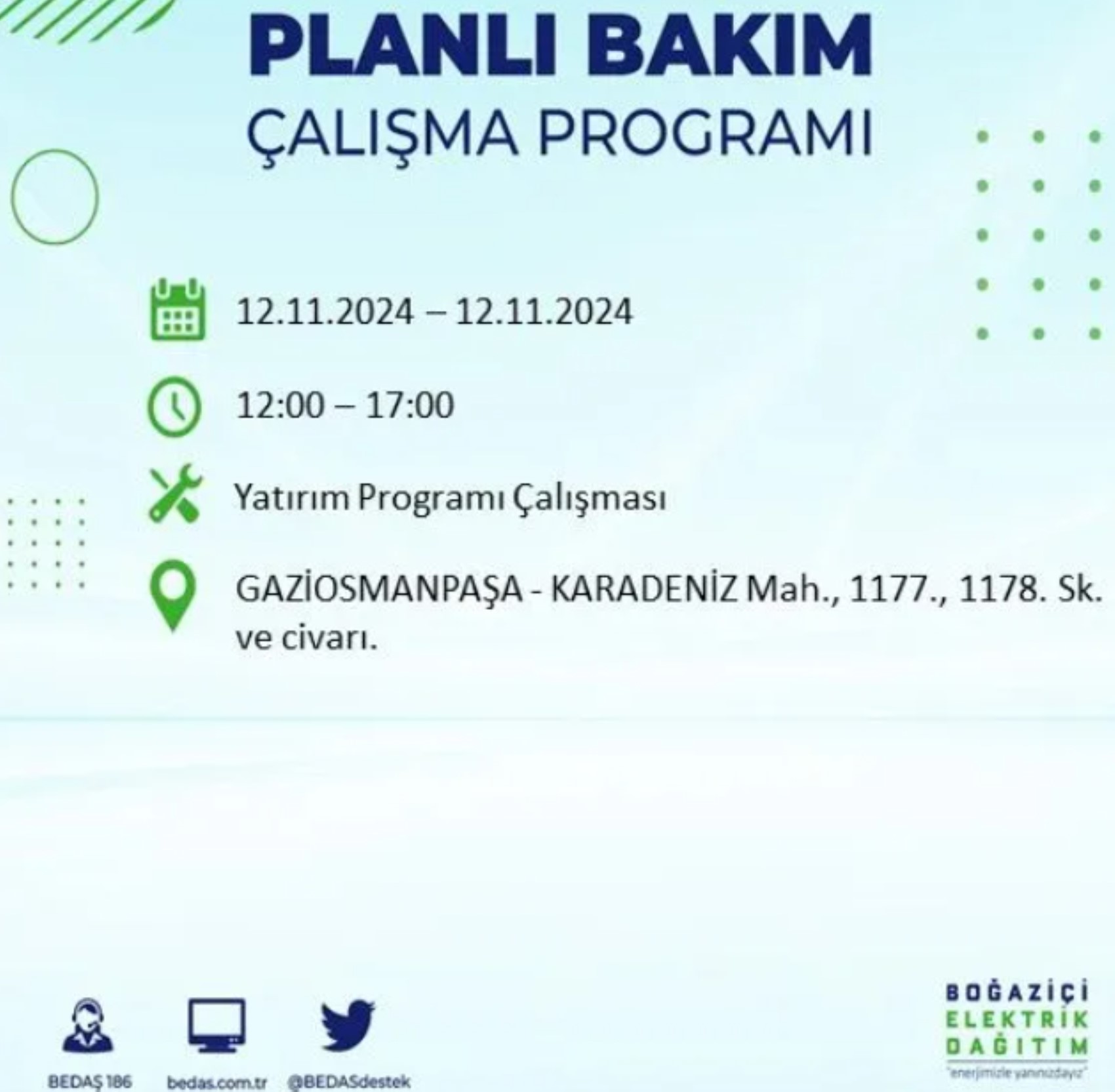 BEDAŞ paylaştı: İstanbul'da 12 Kasım Salı günü elektrik kesintisi yaşanacak ilçeler
