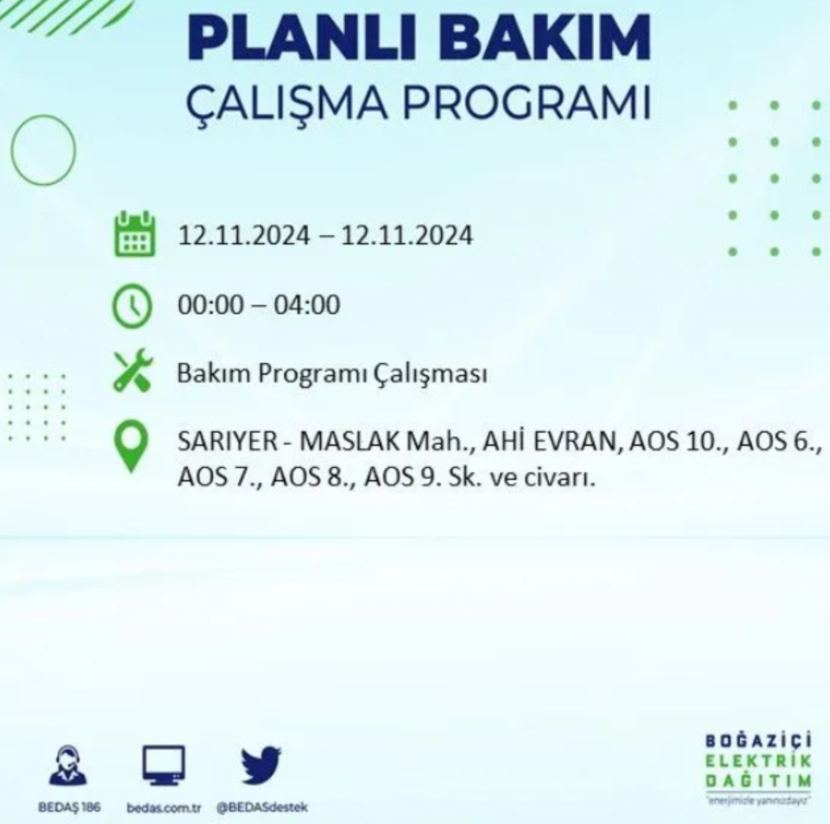 BEDAŞ paylaştı: İstanbul'da 12 Kasım Salı günü elektrik kesintisi yaşanacak ilçeler