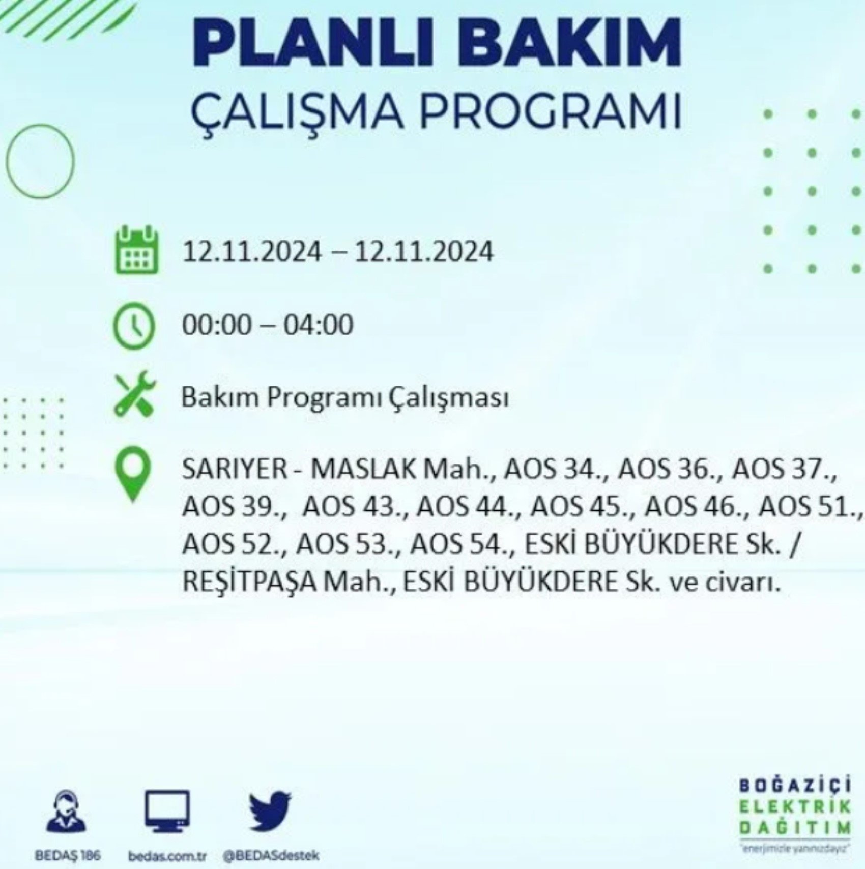 BEDAŞ paylaştı: İstanbul'da 12 Kasım Salı günü elektrik kesintisi yaşanacak ilçeler