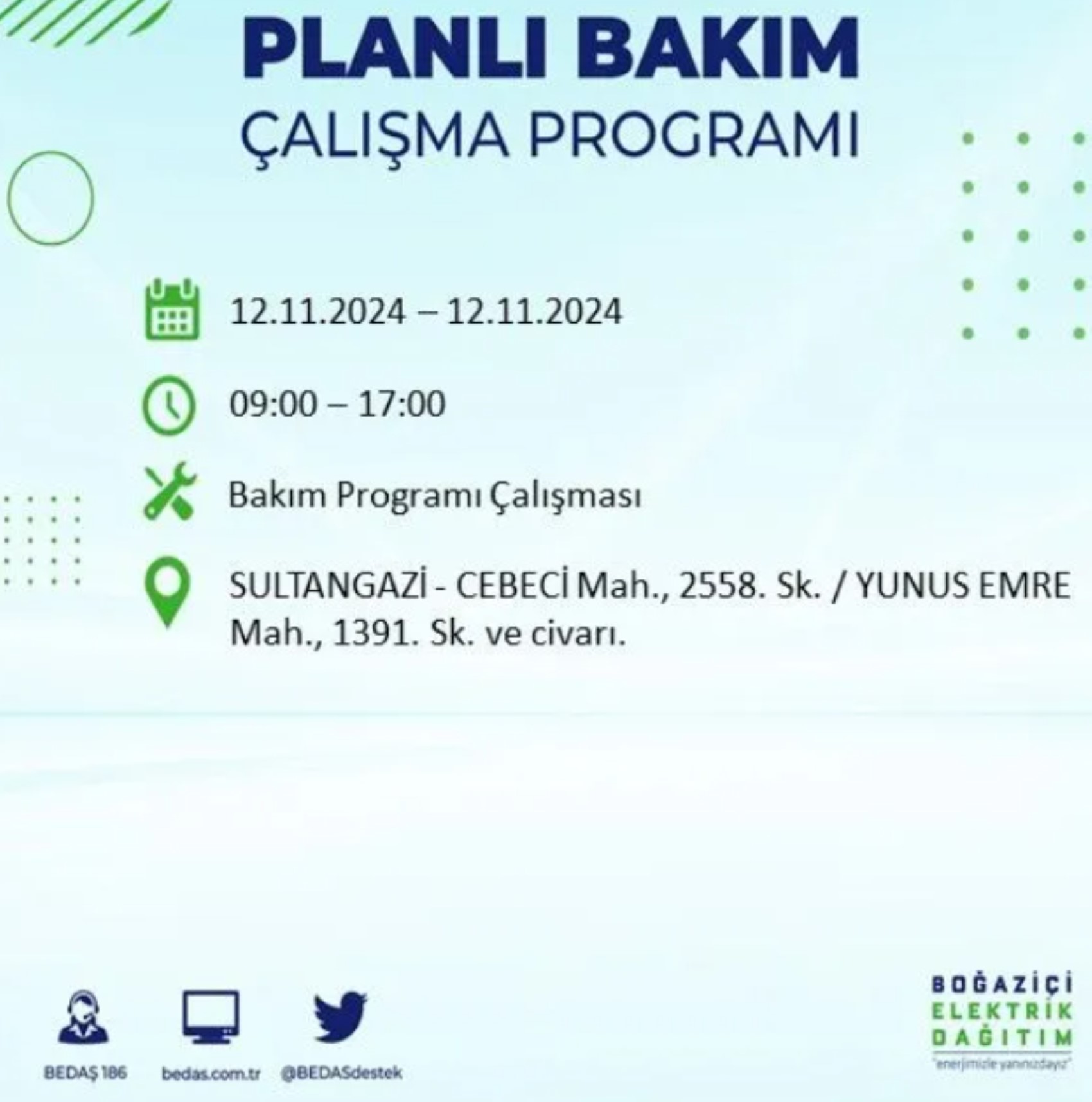 BEDAŞ paylaştı: İstanbul'da 12 Kasım Salı günü elektrik kesintisi yaşanacak ilçeler