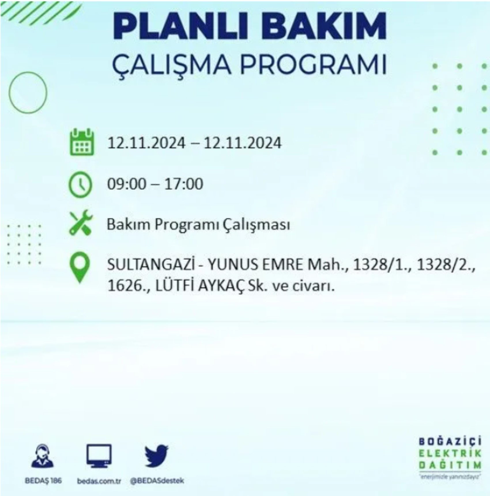 BEDAŞ paylaştı: İstanbul'da 12 Kasım Salı günü elektrik kesintisi yaşanacak ilçeler