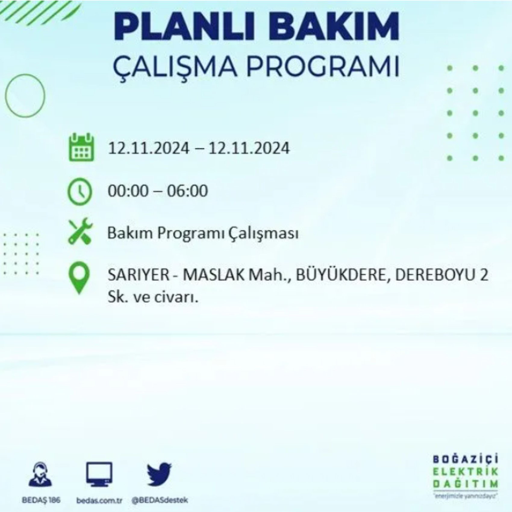 BEDAŞ paylaştı: İstanbul'da 12 Kasım Salı günü elektrik kesintisi yaşanacak ilçeler