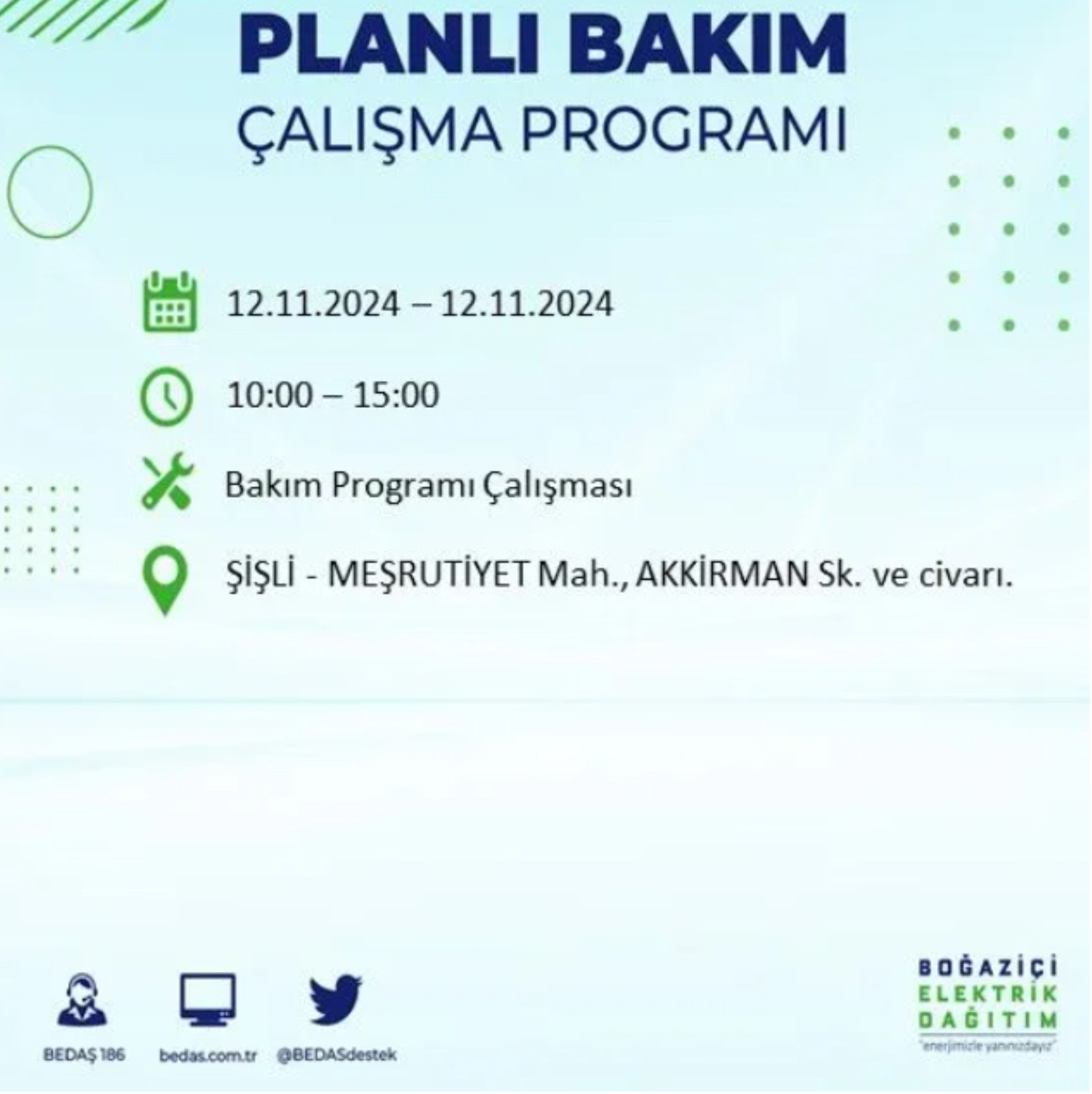 BEDAŞ paylaştı: İstanbul'da 12 Kasım Salı günü elektrik kesintisi yaşanacak ilçeler