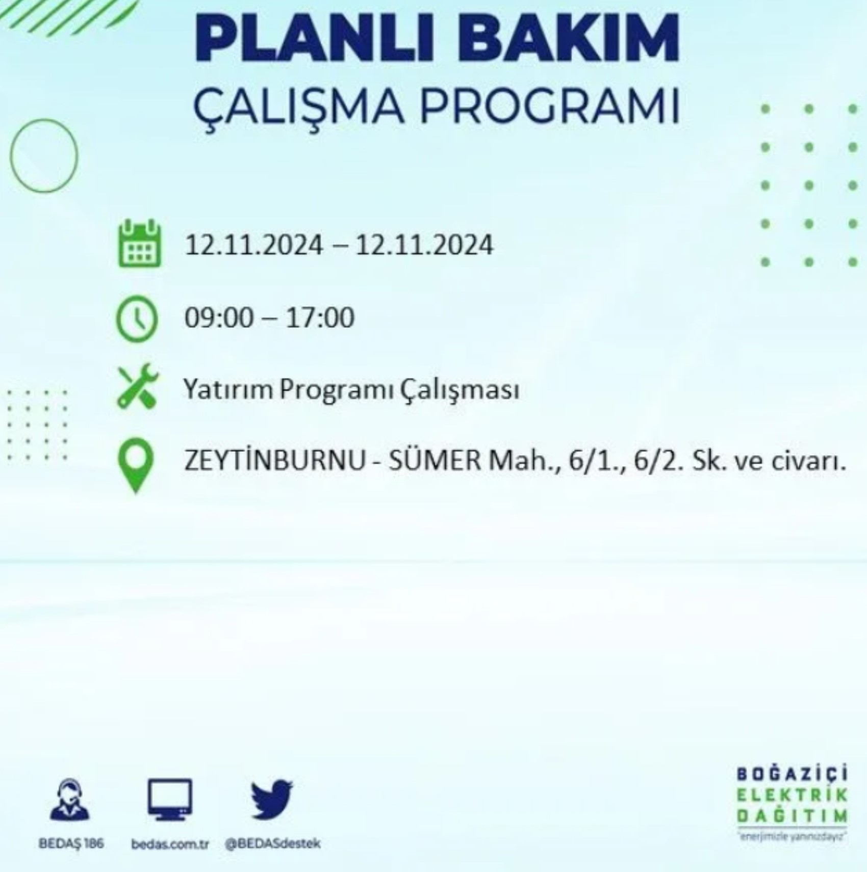 BEDAŞ paylaştı: İstanbul'da 12 Kasım Salı günü elektrik kesintisi yaşanacak ilçeler