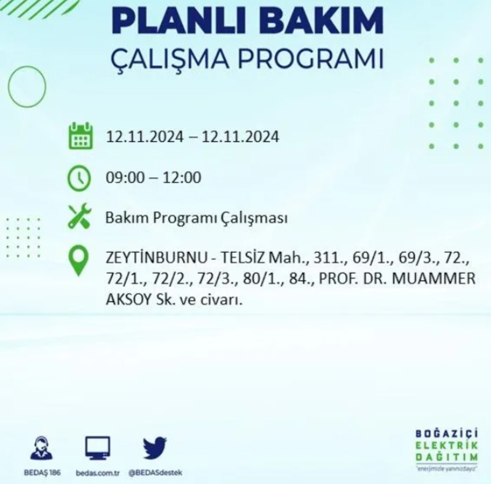 BEDAŞ paylaştı: İstanbul'da 12 Kasım Salı günü elektrik kesintisi yaşanacak ilçeler